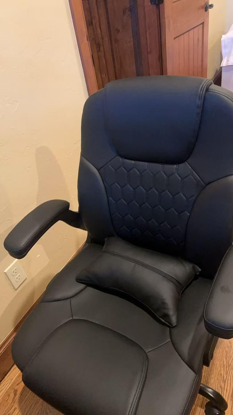 Leather Office Chair Swivel Lumbar Support for Short People Brown | Executive Office Chair PU, Leather Office Chair with Wheels, 360° Swivel Rolling Chair with Padded Arm, Ergonomic Computer Chair customer photo 1