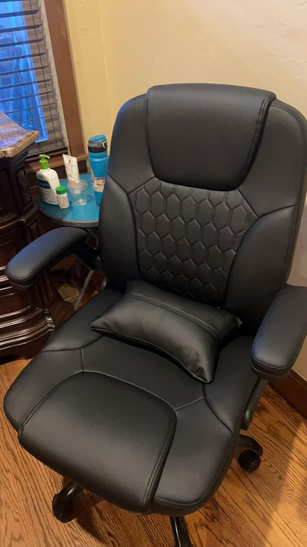 Leather Office Chair Swivel Lumbar Support for Short People Brown | Executive Office Chair PU, Leather Office Chair with Wheels, 360° Swivel Rolling Chair with Padded Arm, Ergonomic Computer Chair customer photo 2