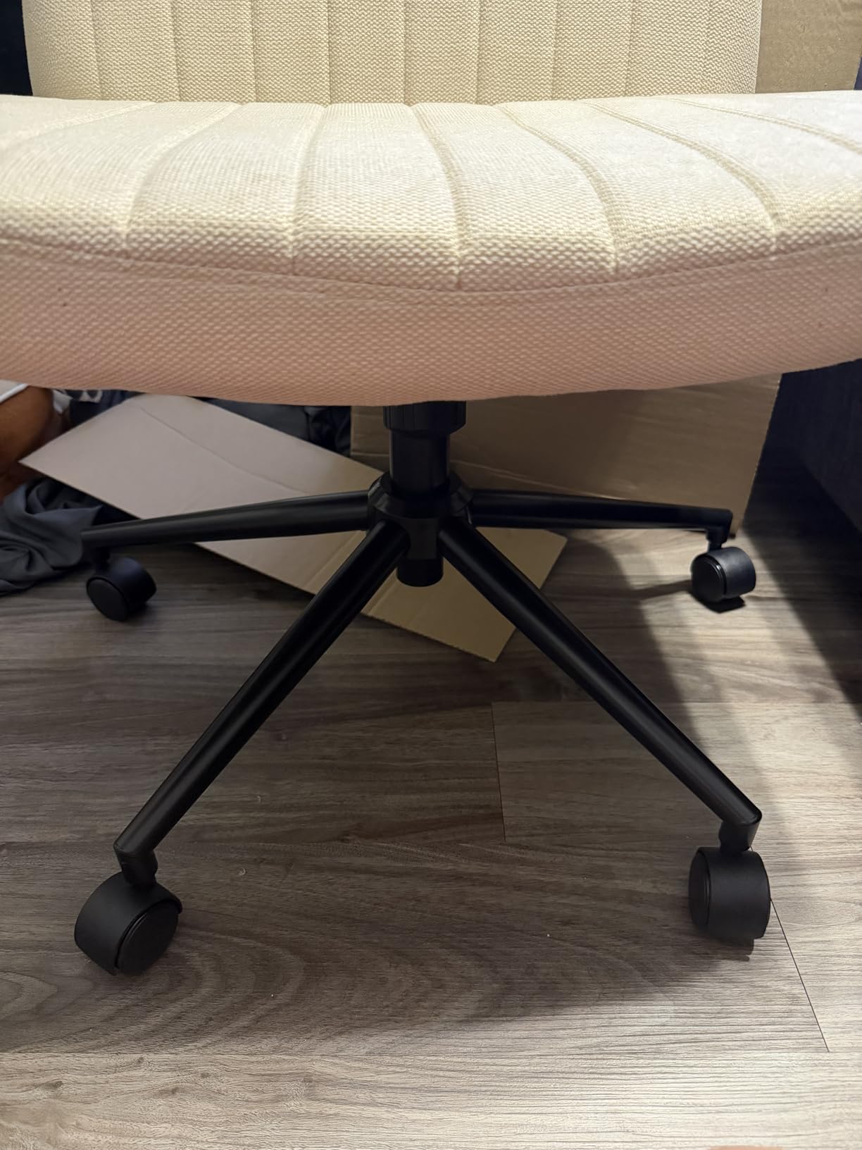 OLIXIS Criss Cross Chair with Wheels, Vanity Chair, Home Office Desk | Wide Seat Armless, Height Adjustable Swivel Rolling, Comfy Fabric, Home Computer Task, Bedroom Study, Beige Fabric customer photo 1