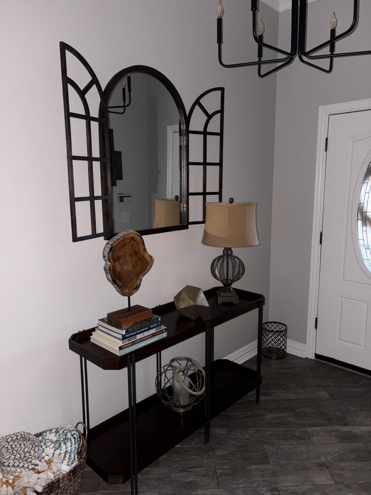 Farmhouse Window Mirror for Wall, 38”x26” Rustic Vintage Arch Mirror customer photo 2