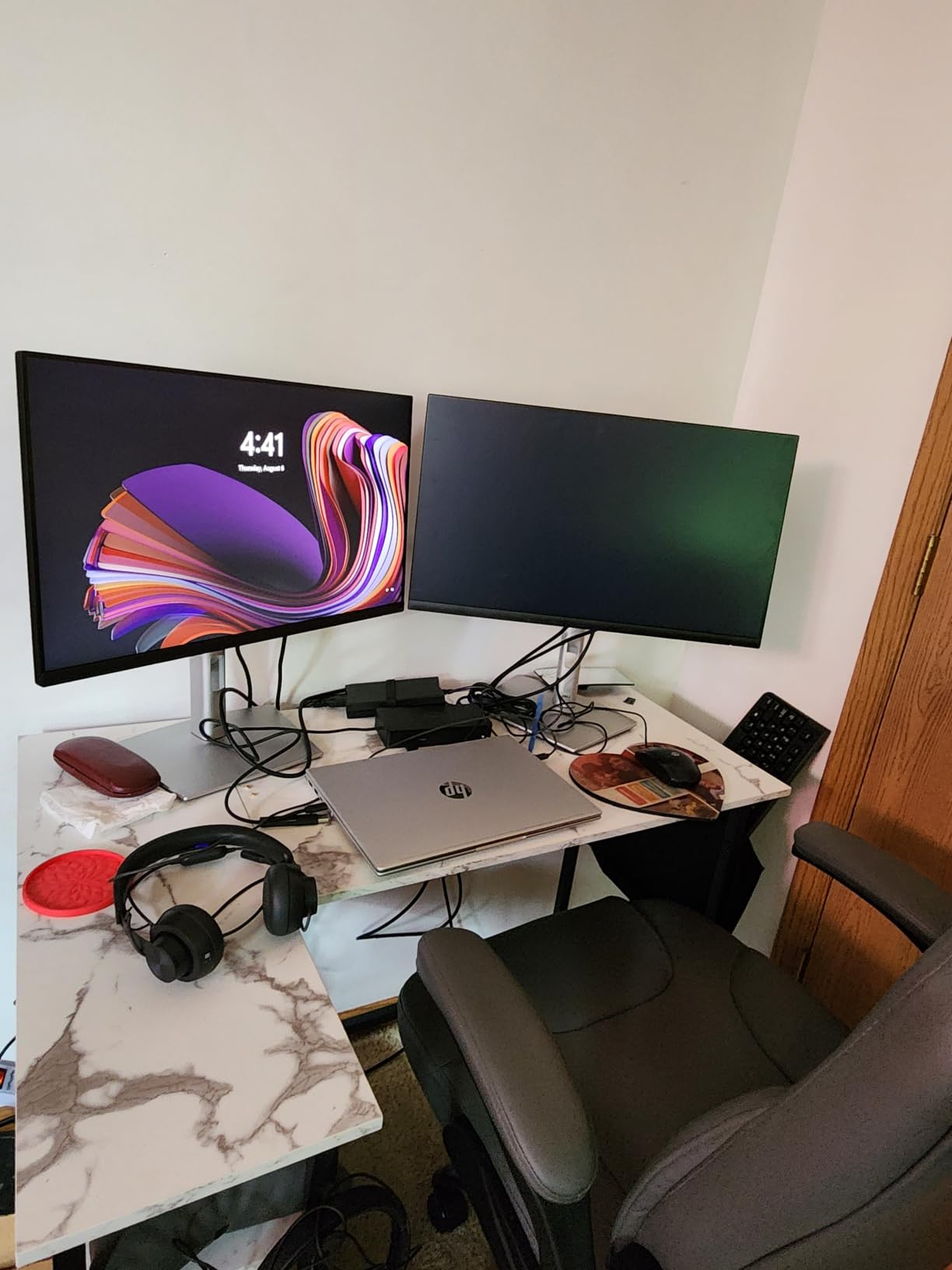 Pamray 40 Inch L Shaped Computer Desk with Reversible Side Storage Shelves, Small Corner Desk for Small Space Home Office, Writing Study Table PC Desk for Bedroom, Vintage customer photo 2