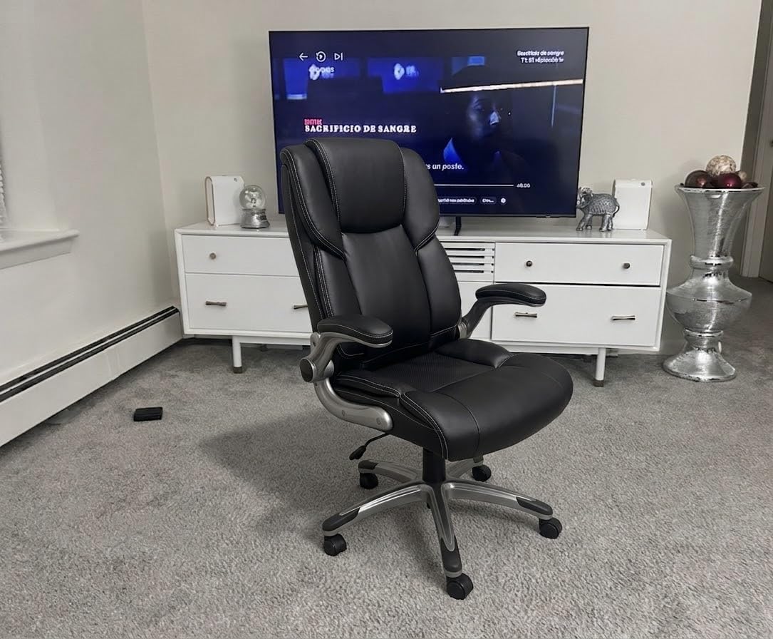 COLAMY Ergonomic Executive Office Chair, High Back Desk Chair with Adjustable Lumbar Support, Flip-Up Armrests & Thick Seat Cushion, 90°–110° Reclining Computer Chair for Home Office customer photo 1