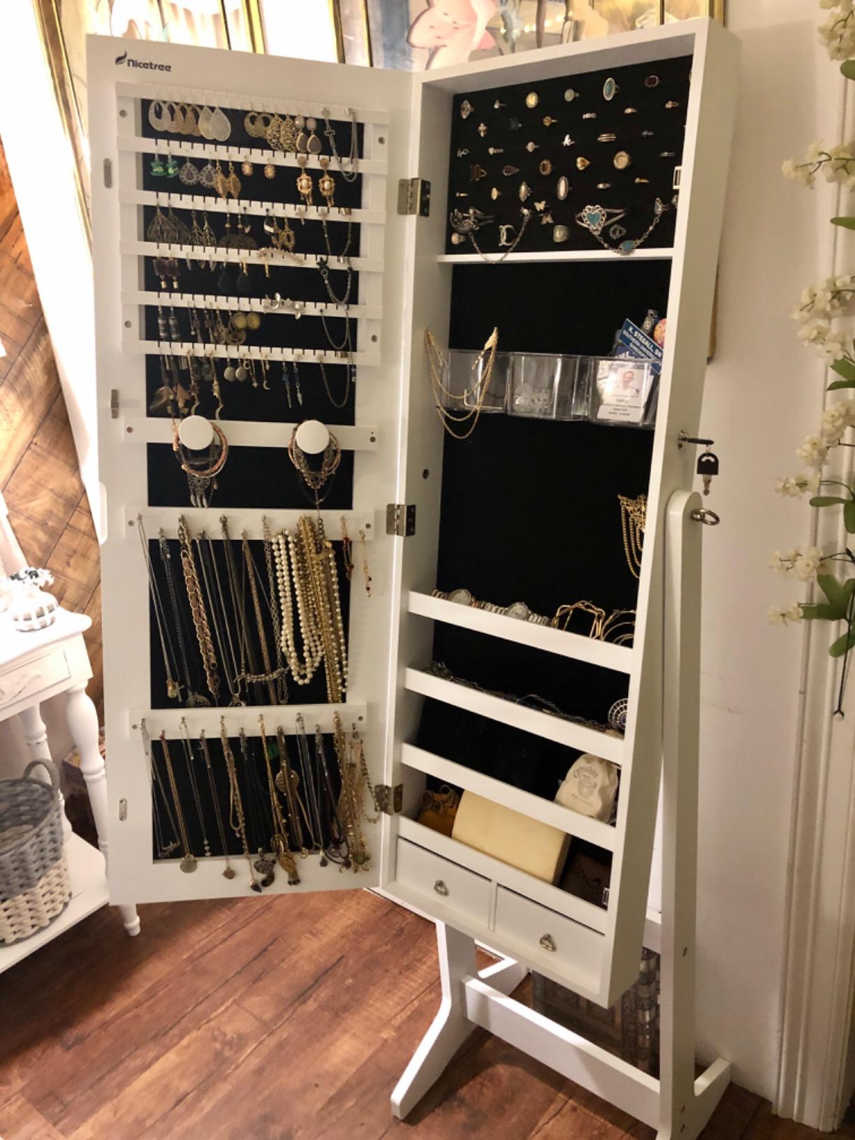 Nicetree Freestanding Jewelry Cabinet, Full Length Mirror, Moon White customer photo 2