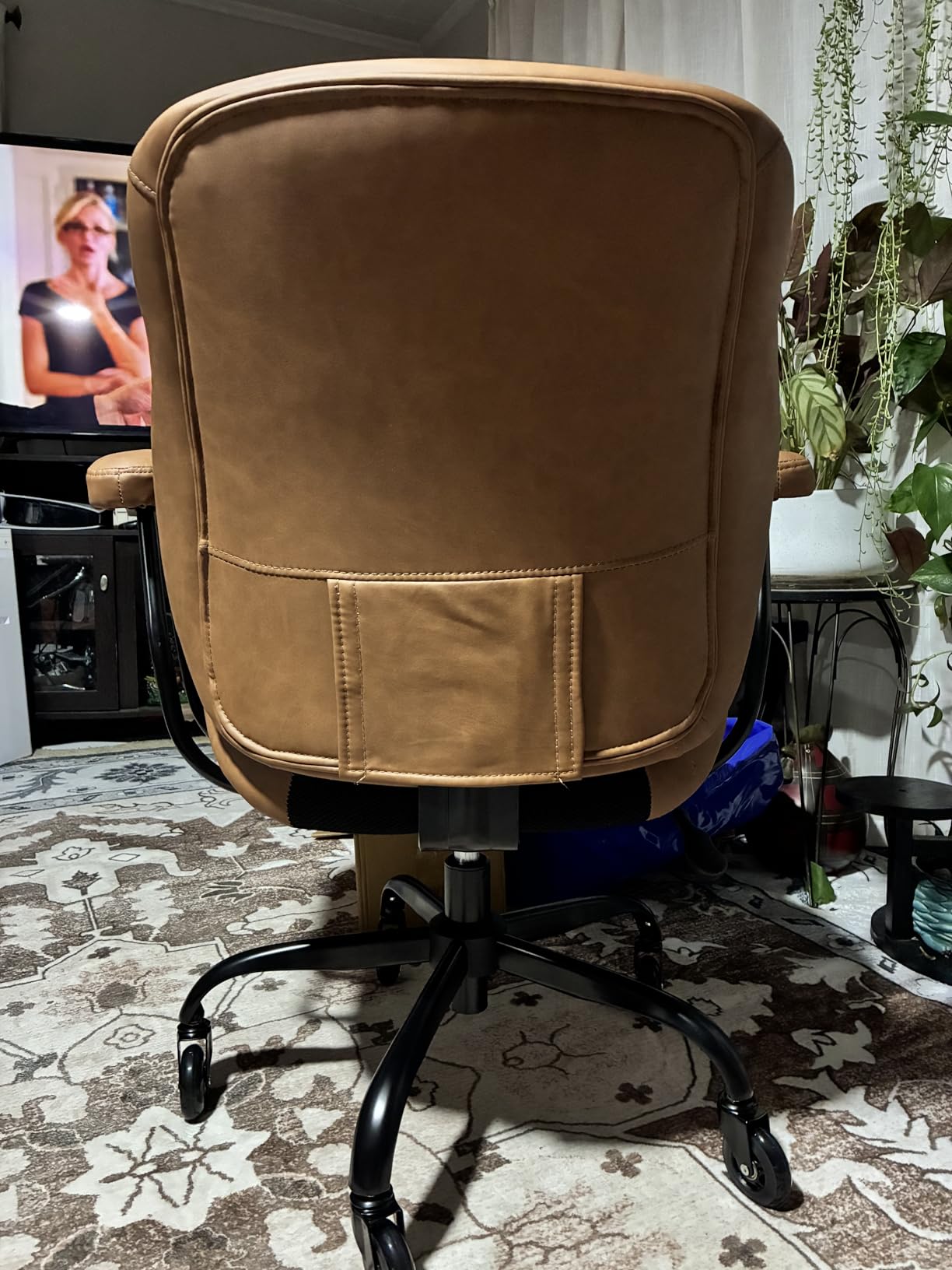BEWISHOME Brown Leather Office Chair with Quiet Rubber Wheels | 380 lb Capacity, 22