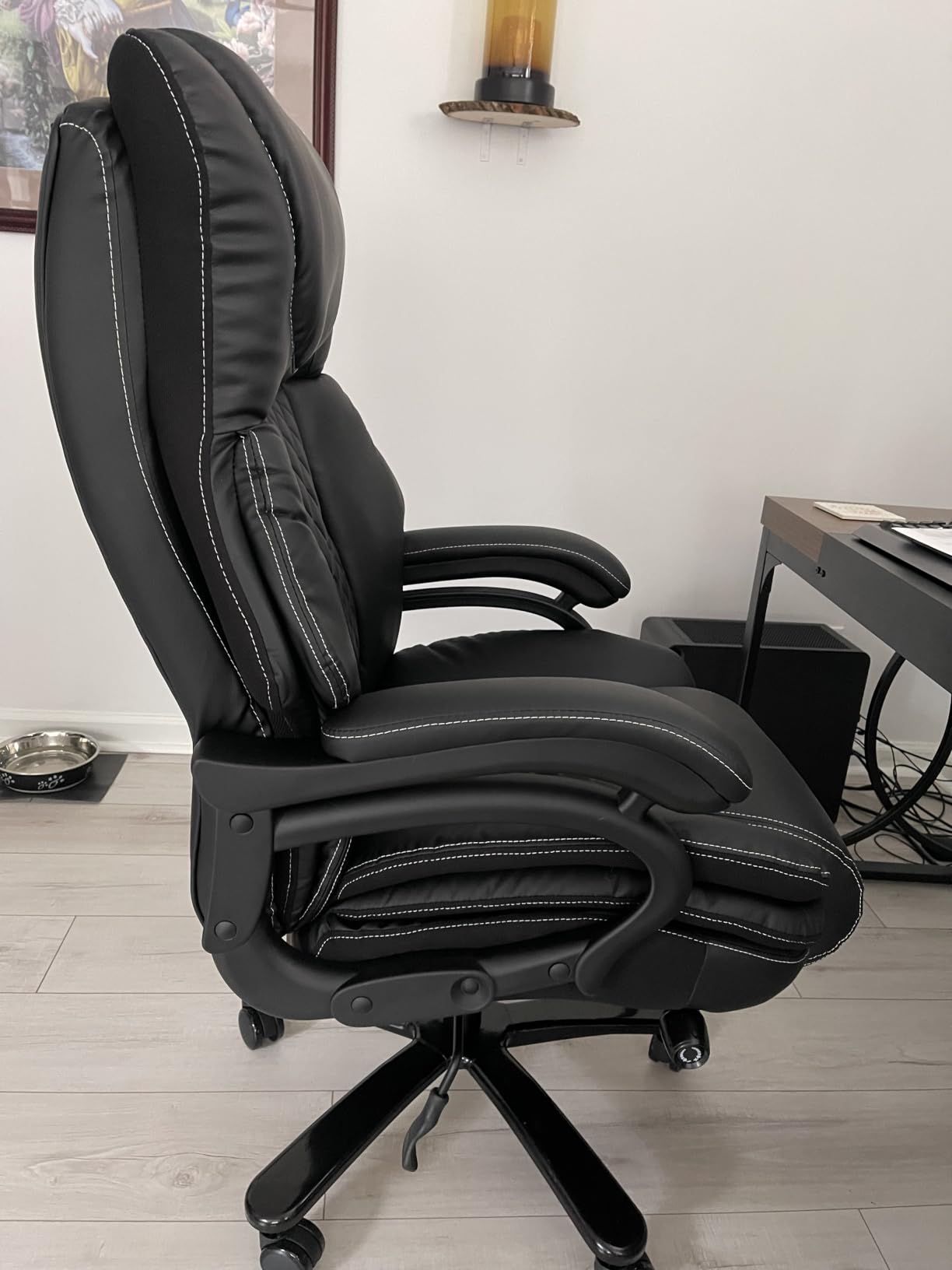 650lbs Large Big and Tall Office Chair for Heavy People with Adjustment Lumbar Support, Comfy Padded Heavy Duty Leather Executive Office Chair with Quiet Rubber for Adults 8 Hours Daily Work customer photo 1