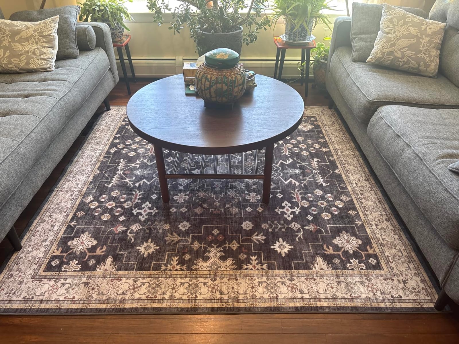 Boho Black Oval Area Rug 6x9 for Living Room, Vintage Washable Large Area Rug for Dining Room, Low Pile Non-Slip Rugs for Bedroom, Office - Charming Farmhouse Decor & Stain Resistant (6x9 Black/Multi) customer photo 1