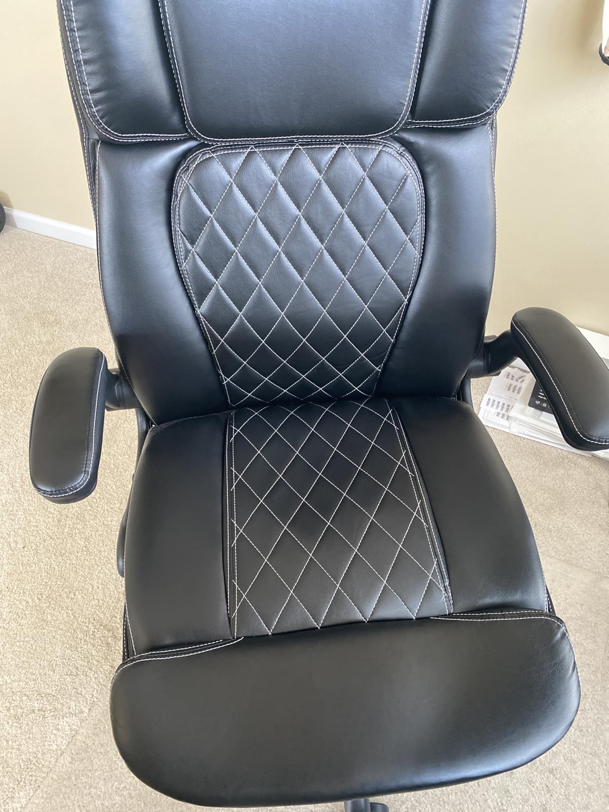 450LBS Big and Tall Executive Office Chair with Flip up Arm, Heavy Duty PU Leather Computer Desk Chair,Comfortable High Back Swivel Home Office Chair with Rolling for Adults,Spring Cushion,Metal Base customer photo 1