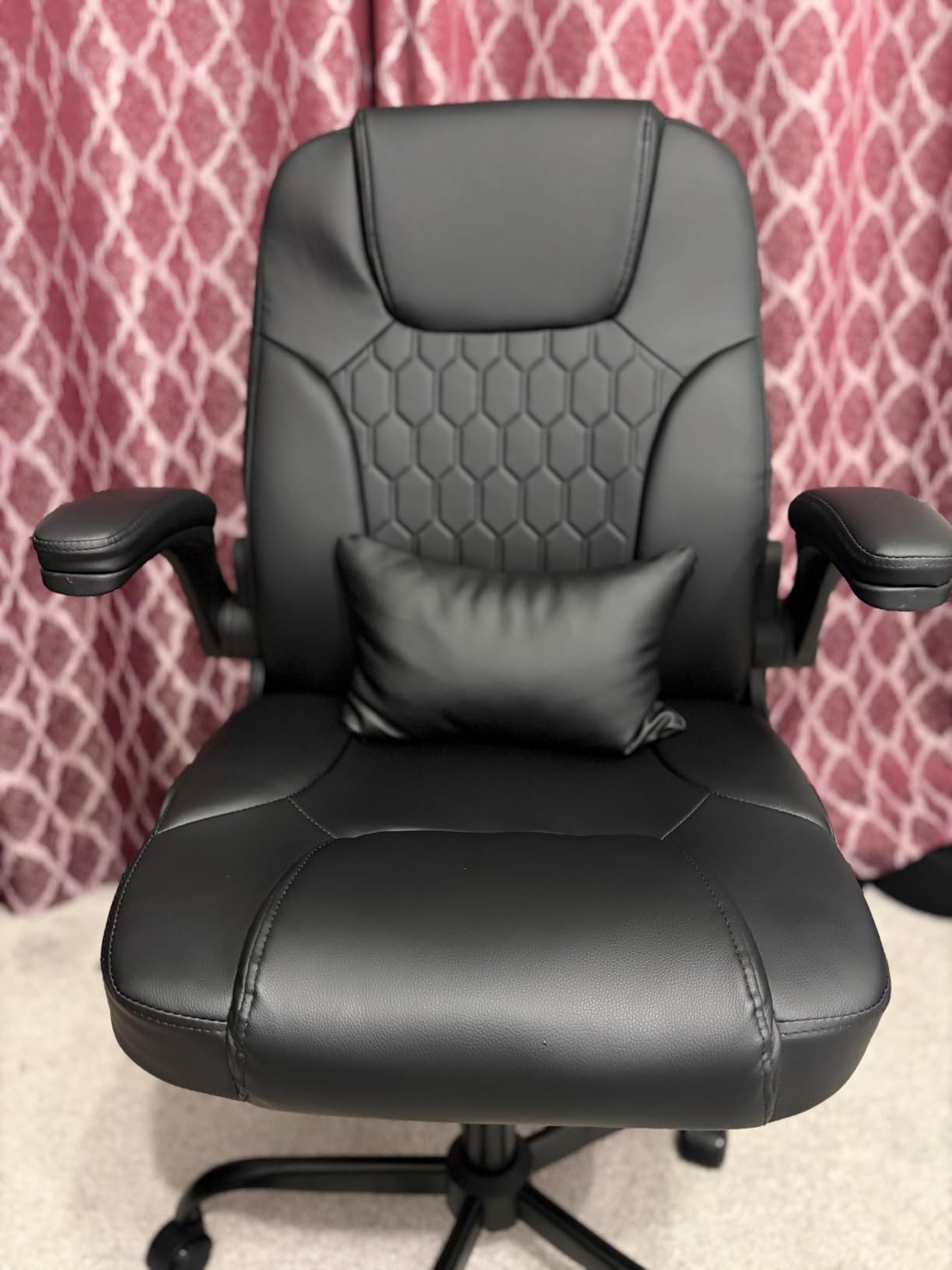 PU Leather Office Chair Swivel Lumbar Support for Short People Grey | Executive Office Chair PU,Leather Office Chair with Wheels,360° Swivel Rolling Chair with Padded Arm,Ergonomic Computer Chair customer photo 1