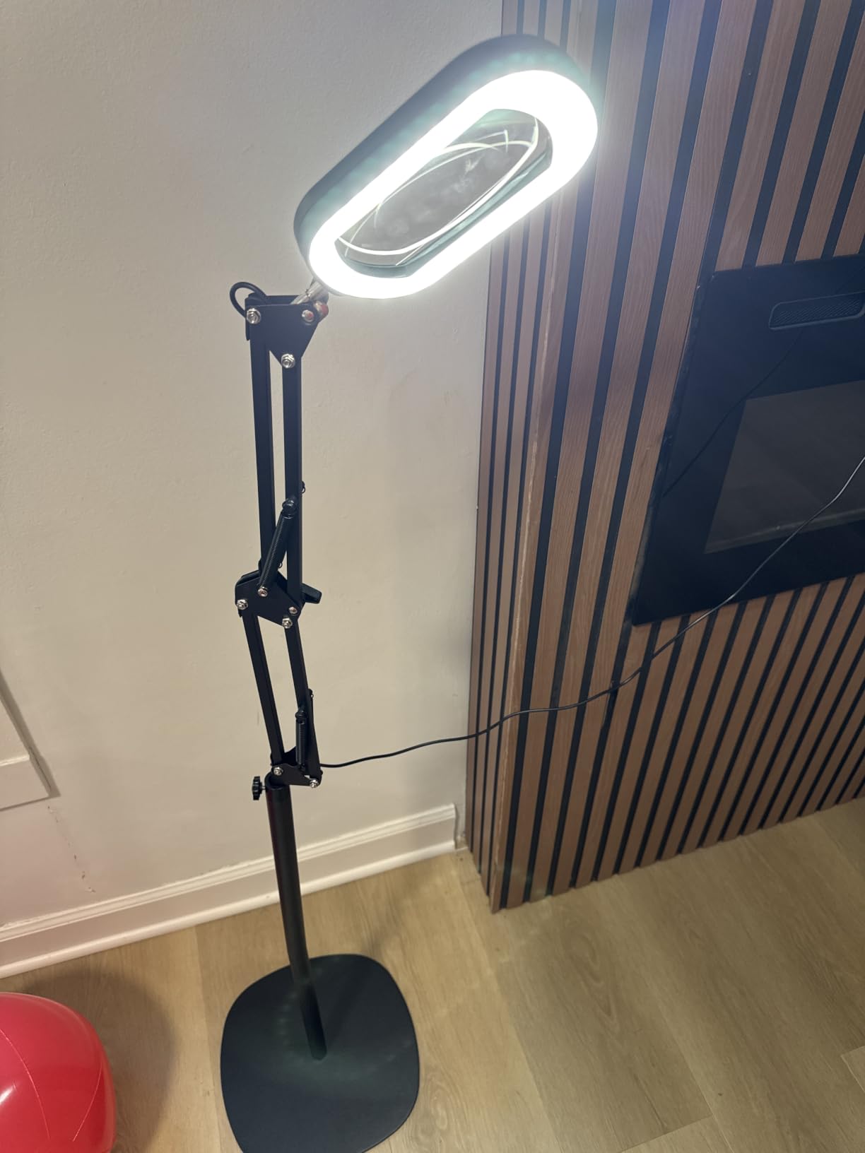 IVMAIE 12X Magnifying Glass with Light and Stand, Real Glass Lens, 5 Color Modes LED Dimmable Lighted, 3-in-1 Floor Lamp with Clamp, Hands Free Magnifier for Reading, Craft Painting Close Work, Black customer photo 1