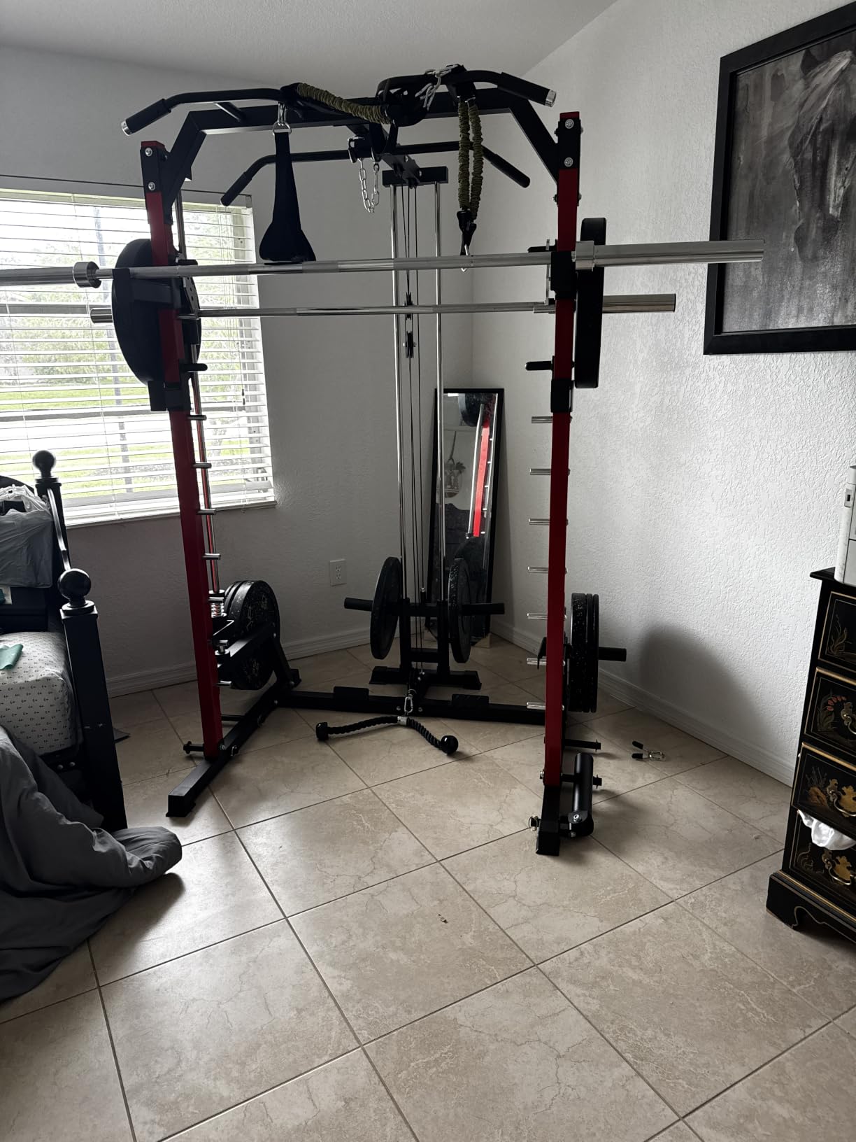JELENS SR01 Smith Machine, 2000LBS Multi-Function Power Cage with LAT Pulldown System, All-in-One Home Gym Squat Rack with Smith Bar and Training Attachments for Full Body Workouts customer photo 2