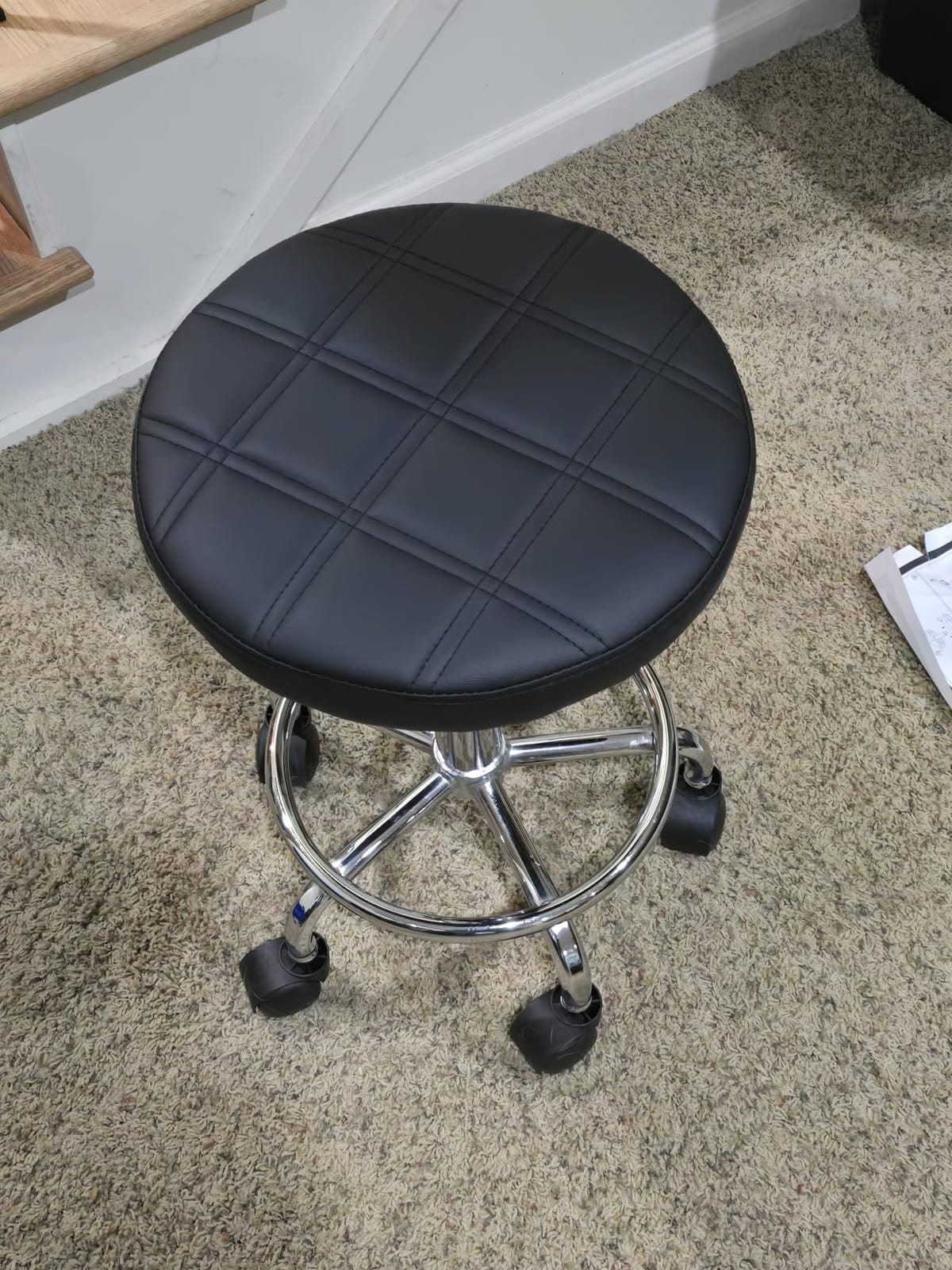 Rolling Stool with Wheels - Swivel Small Office Chair with Footrest, PU Leather Shop Stool for Office Spa Studio Lab Counter Salon Home Work Bar Kitchen Shop Teach Medical Facial, Black customer photo 2