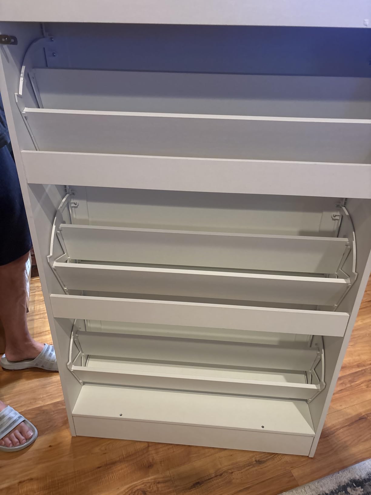 Nicetree Shoe Storage Cabinet for Entryway - 4 Flip Drawers Shoe Cabinet with Tiered Fluted Design - Slim Shoe Storage Rack with Gold Legs - Narrow Shoe Cabinet Hidden Shoe Organizer for Small Spaces customer photo 1