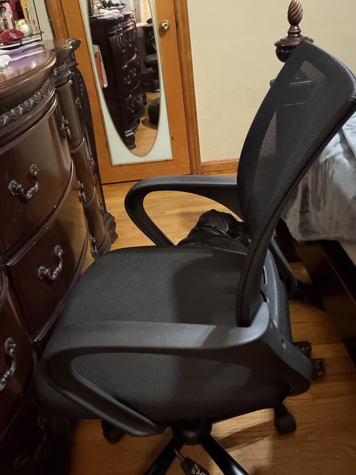 OLIXIS Office Desk Chair, Ergonomic Home Mesh Chair, Lumbar Support | Height Adjustable, Fixed Armrest, Rocking Mode, 360 Swivel, Storage Back, Computer, Grey customer photo 1