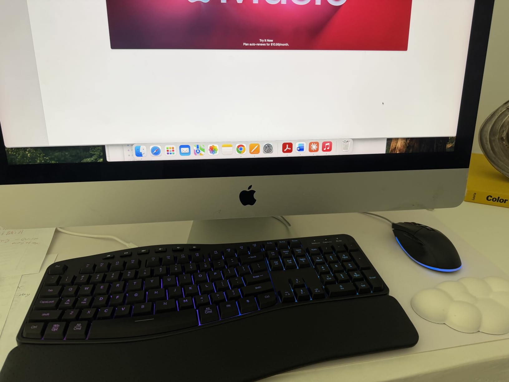RGB Wireless Keyboard Mouse Combo with Ergonomic Wave, Silent Rechargeable | Soft Leather Wrist Rest, Light up Letter, 15 Lighting RGB Backlit, 3200 DPI 2.4G Mouse for PC Computer Laptop Windows Mac customer photo 1