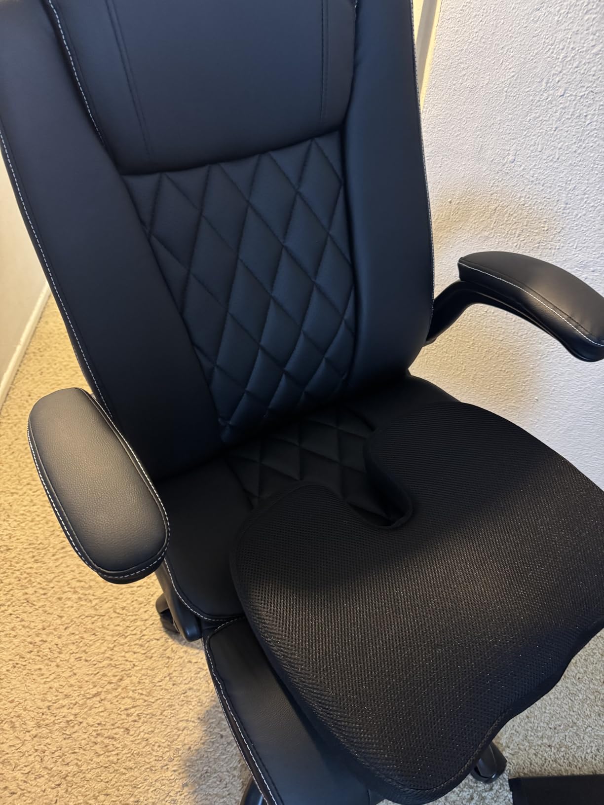 Marsail Executive Office Chair Ergonomic Desk Chair with Flip-up Armrests PU Leather Height-Adjustable Swivel Rolling Dark customer photo 1