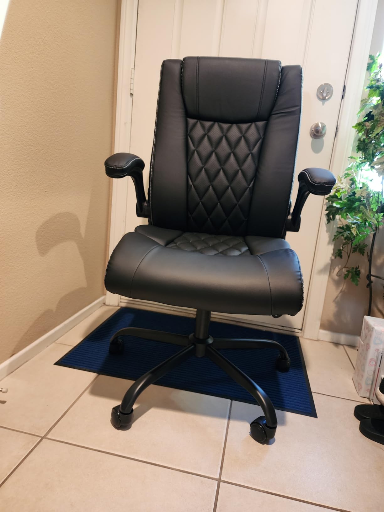Marsail Executive Office Chair Ergonomic Desk Chair with Flip-up Armrests PU Leather Height-Adjustable Swivel Rolling Dark customer photo 2