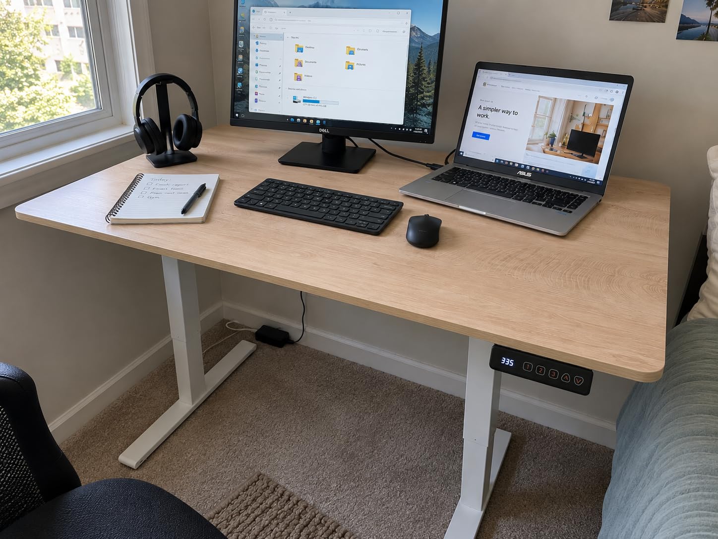 Cubiker Standing Desk, 55x24 Inches Sit Stand Home Office Desk, Electric Stand up Desk, Adjustable Desk with Splice Board, Black Frame/Rustic Brown Top customer photo 2