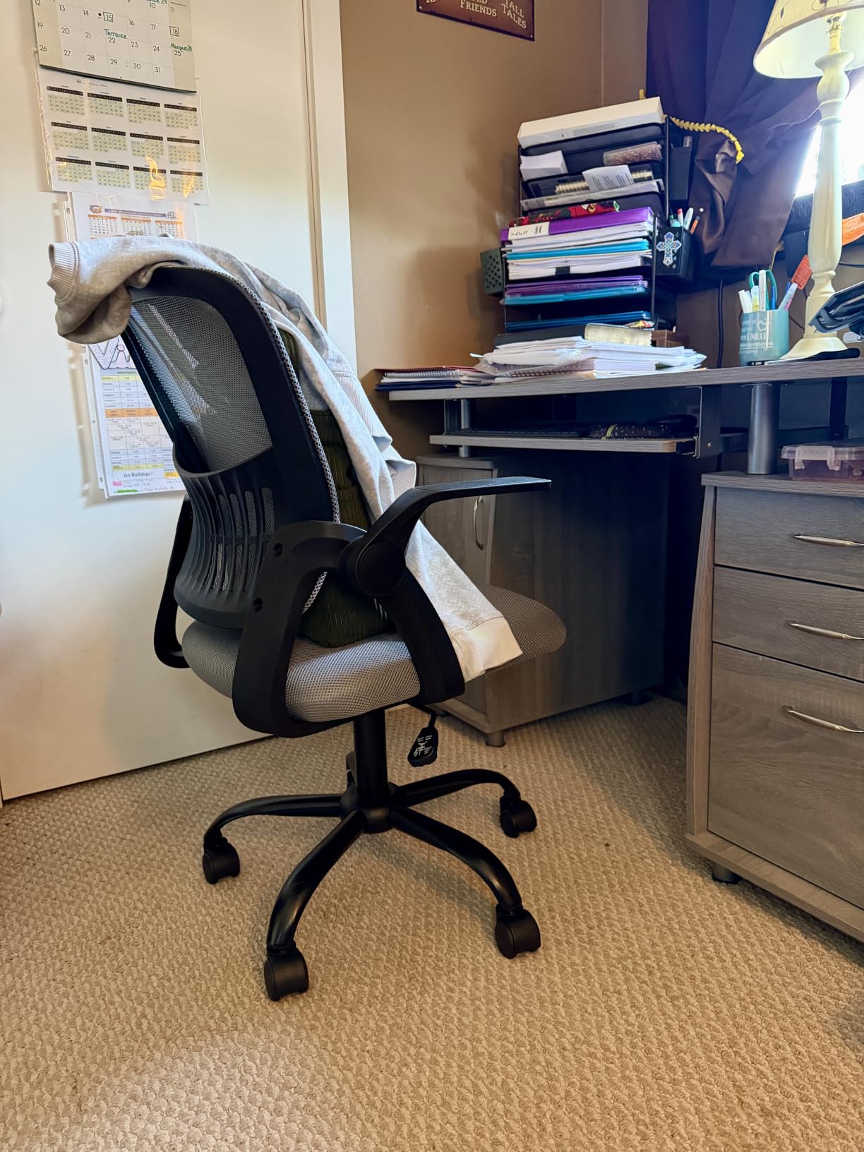 DUMOS Home Office Chair, Ergonomic Lumbar Support Desk Chair | Mid Back Mesh, Height Adjustable Fixed Armrest, Rocking Mode 360 Swivel, Conference Computer, Grey customer photo 1