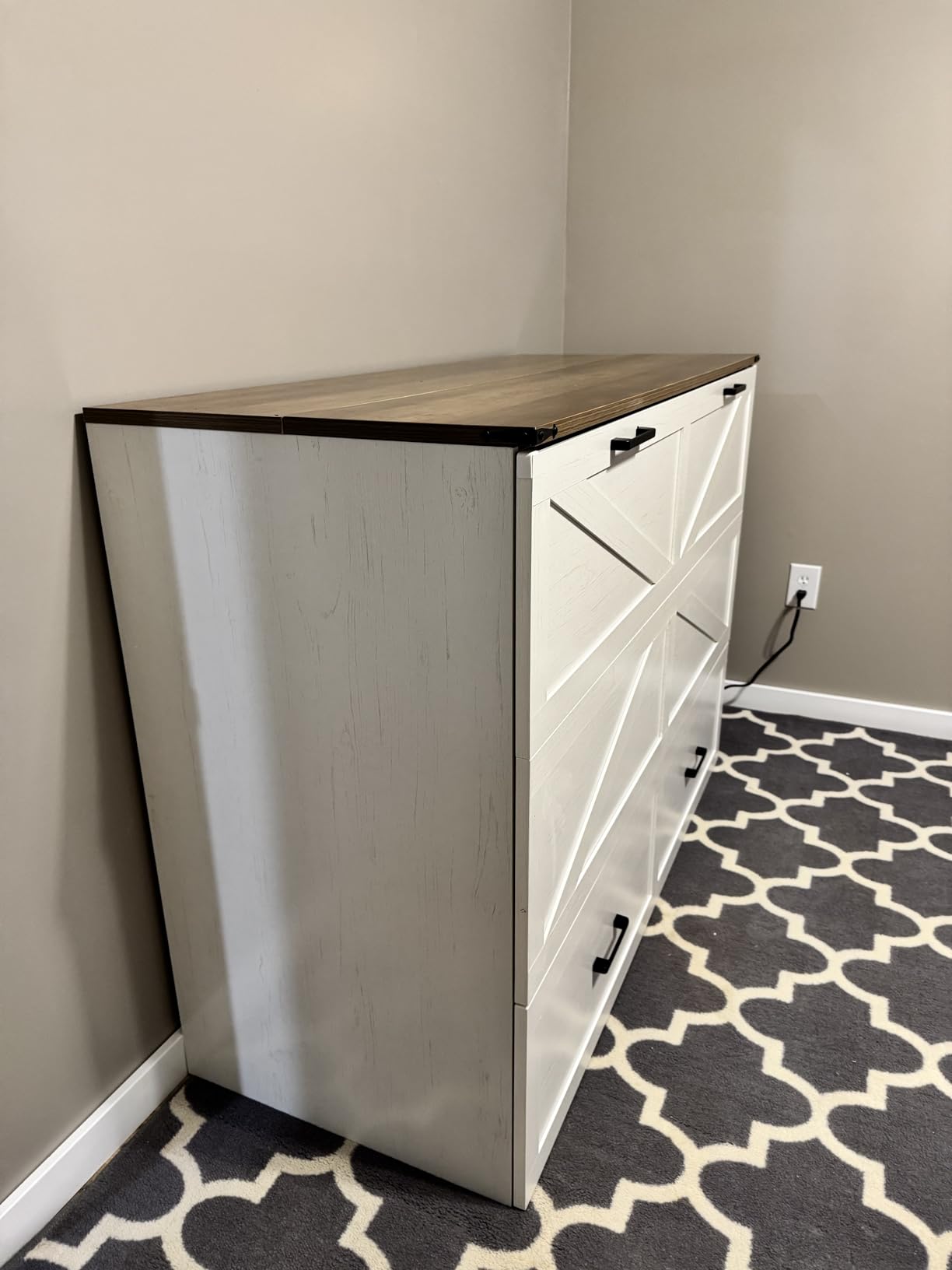Queen Murphy Bed with Charging Station Large Storage Drawer | Farmhouse Wood Space Saving Hidden Foldable Cabinet Bed for Bedroom Office School, Rustic Grey customer photo 2