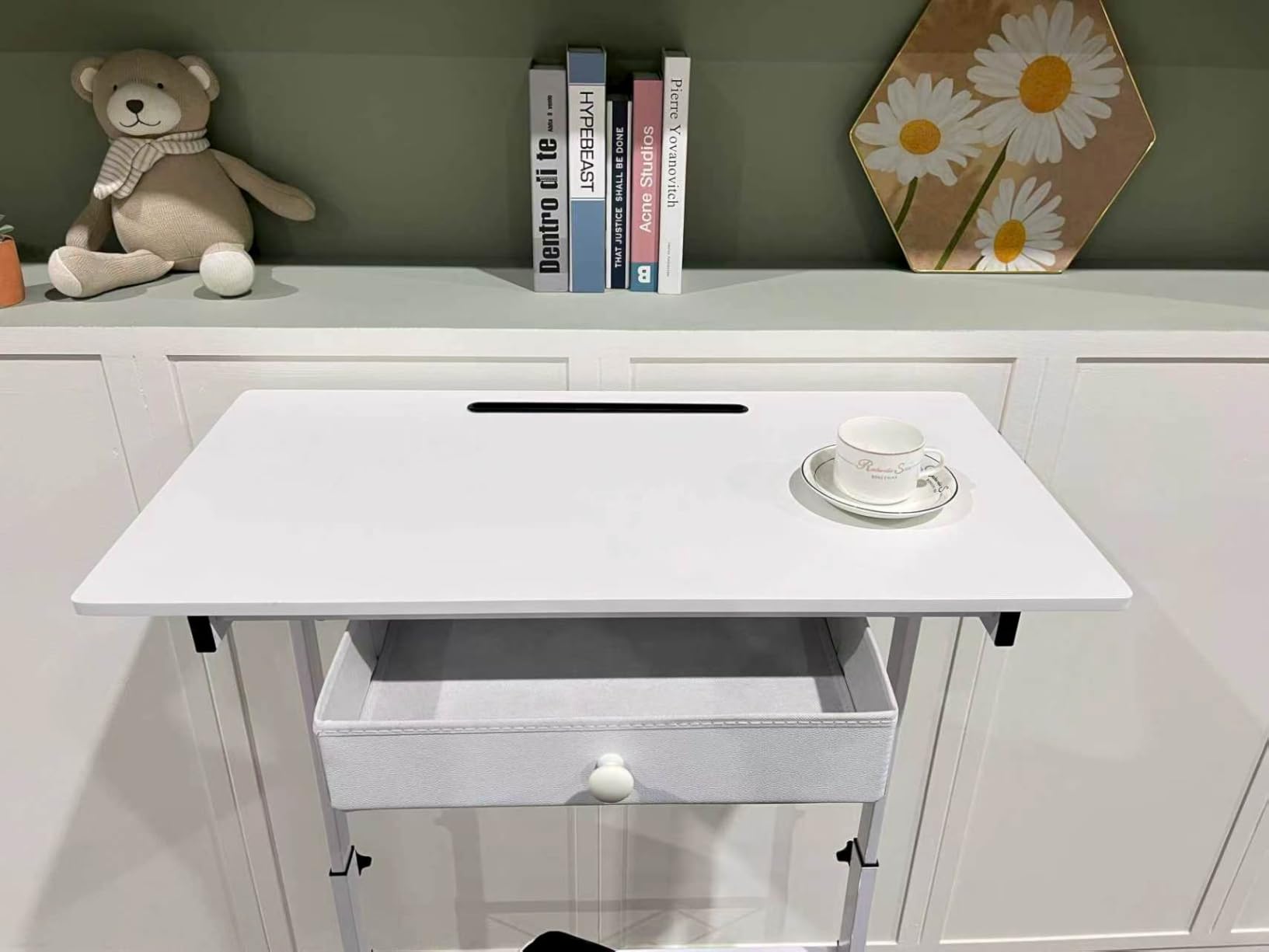 COMHOMA Small Standing Desk with Storage Drawer, Mobile Height Adjustable Rolling Sit Stand Desk with Lockable Wheels 4‑Level Portable Laptop Desk for Small Space Home Office Treadmill Workstation customer photo 1
