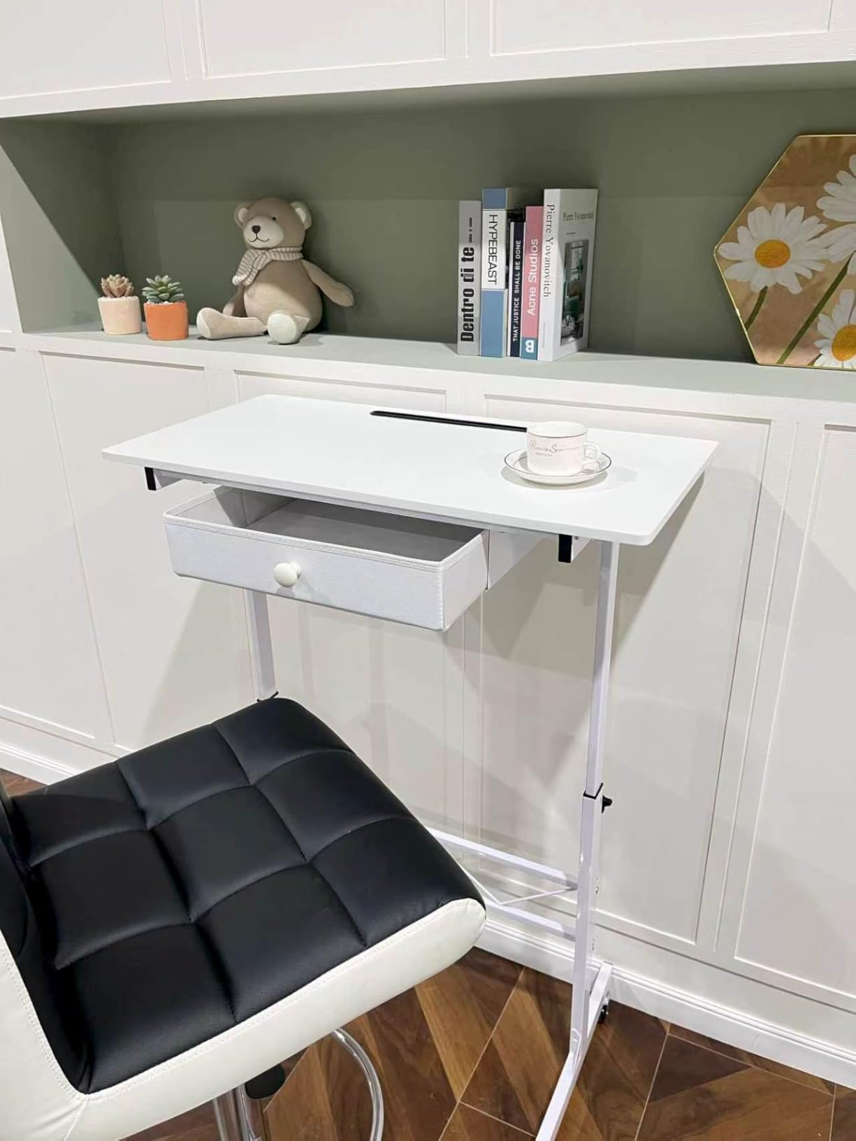 COMHOMA Small Standing Desk with Storage Drawer, Mobile Height Adjustable Rolling Sit Stand Desk with Lockable Wheels 4‑Level Portable Laptop Desk for Small Space Home Office Treadmill Workstation customer photo 2