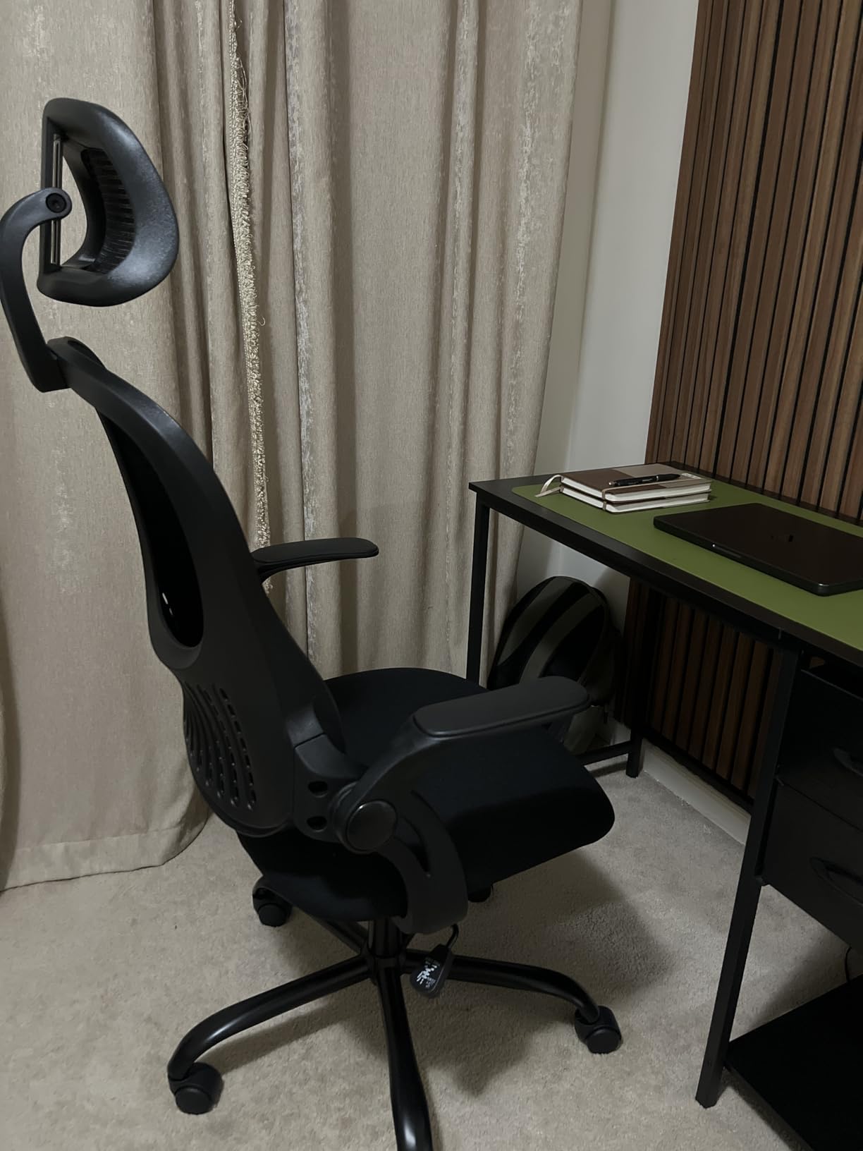 Sweetcrispy Computer Desk Chair, Mesh Office Chair with Lumbar Support | Ergonomic High-Back, Rolling Work, Adjustable Headrests, Flip-up Arms, Home Bedroom Study, Pink customer photo 2
