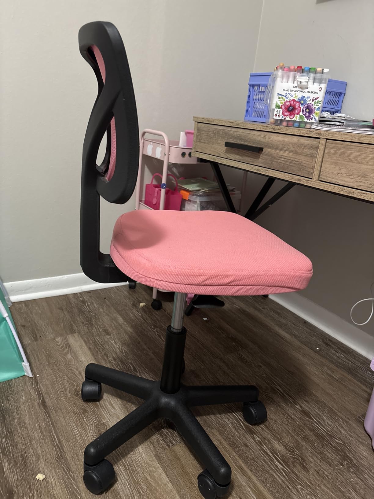 OLIXIS Armless Home Office Chair, Ergonomic Small Desk Chair | Mesh Back, Removable Washable Foam Cushion, Height Adjustable, Rolling Swivel Wheels, Small Space, Green customer photo 1