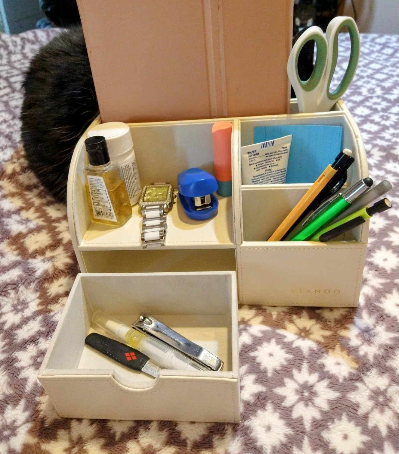 VLANDO 2 Pcs PU Leather Desk Caddy Set with Drawer,Pen Holder customer photo 2