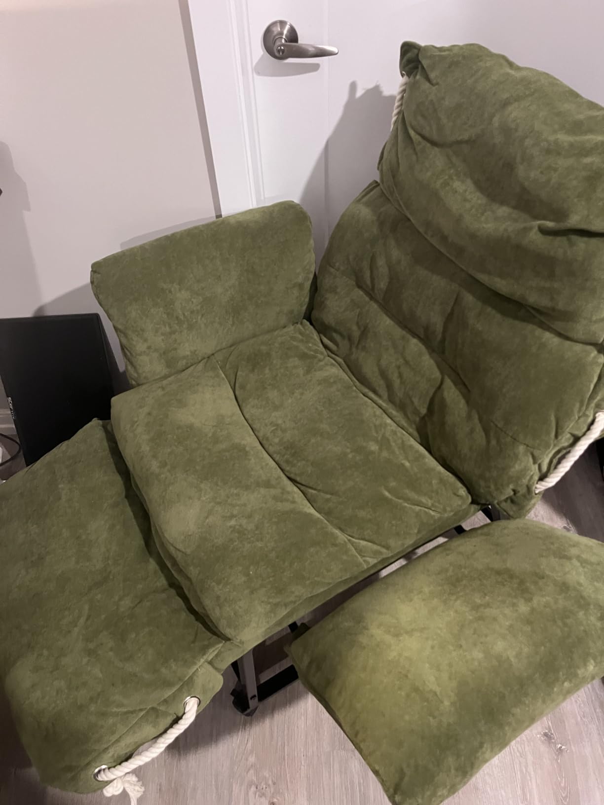 KEEZY 180° Lay Flat Reclining Rotating Office Chair with Adjustable Footrest, Infinite Lock Computer Desk Chair, Thick Tufted Plush Cloud Velvet Cushion for Home & Office, Green customer photo 2