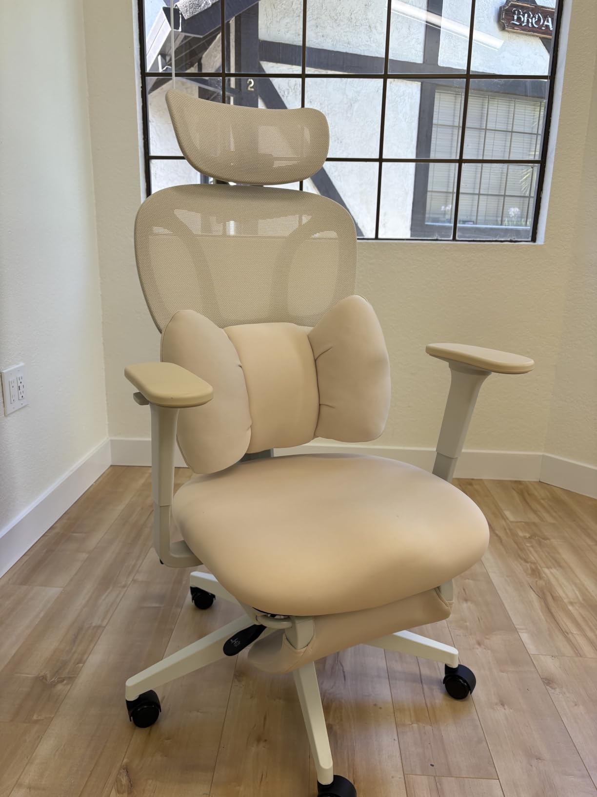 CabLady S1 High Back Ergonomic Mesh Office Chair with Footrest, 300 lbs, 115° Recline Lock, Adjust Seat Depth, 2D Arms, 3D Headrest, Detachable Lumbar Support, Breathable Mesh, BIFMA, Cream customer photo 1