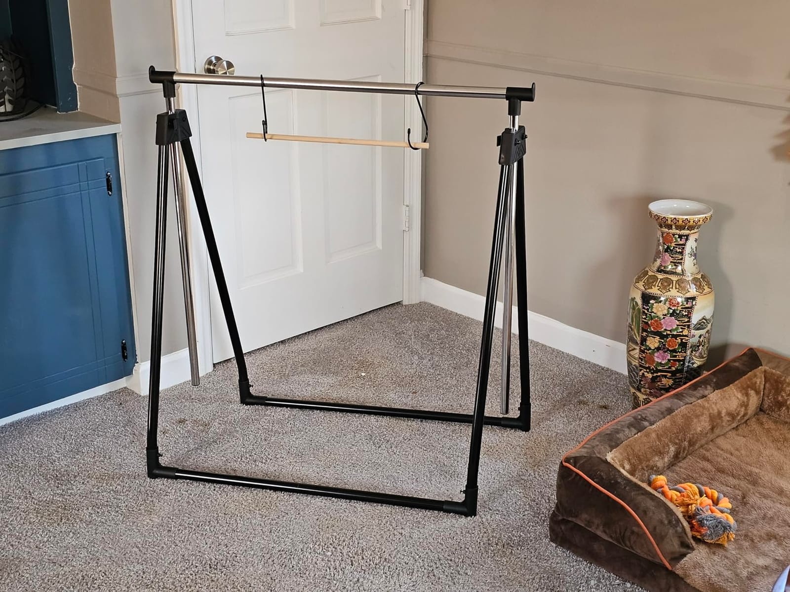 Whitmor Adjustable Garment Rack with Wheels, Rolling Clothes Rack for Hanging Clothes, Heavy Duty Single Rail Clothing Rack, Portable Hanging Rack for Bedroom, Laundry Room, Black & Silver customer photo 2