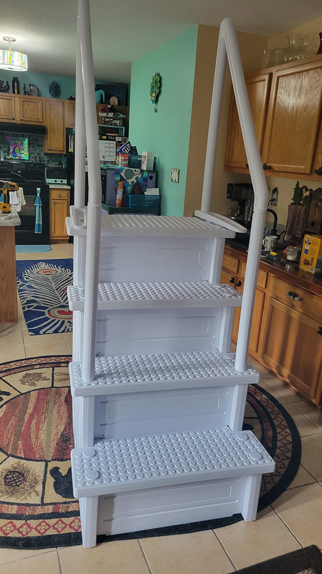 XtremepowerUS Above Ground Swimming Pool Ladder and 4-Step System with Handrails, Heavy-Duty Entry Ladder for Deck to Pool Access, Safety Step Design customer photo 2
