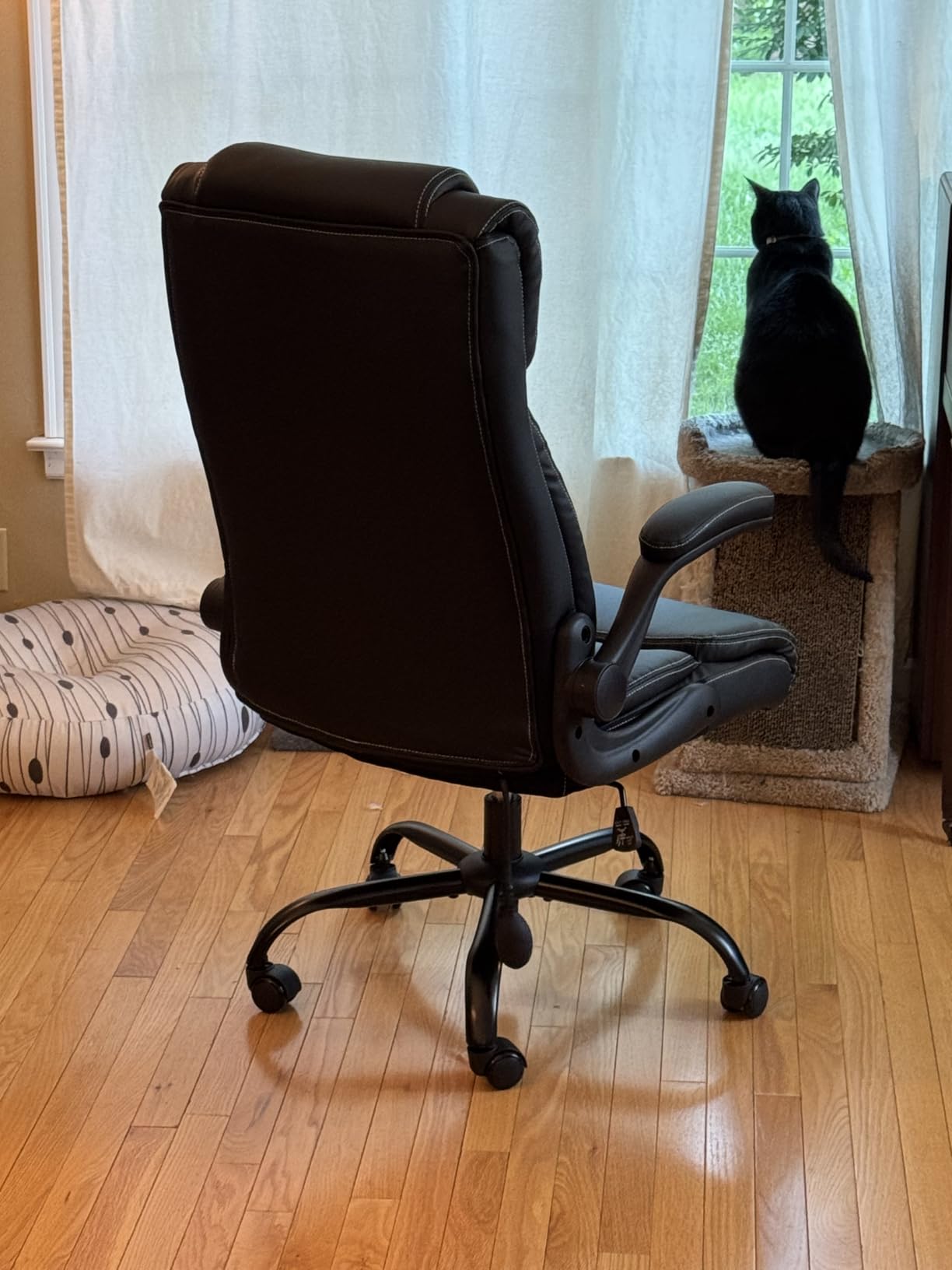 Office Chair, Ergonomic Executive Desk Chair with Lumbar Support for Lower Back Pain Relief, Padded Flip-Up Armrests, Leather Home Office Chair, Black customer photo 2
