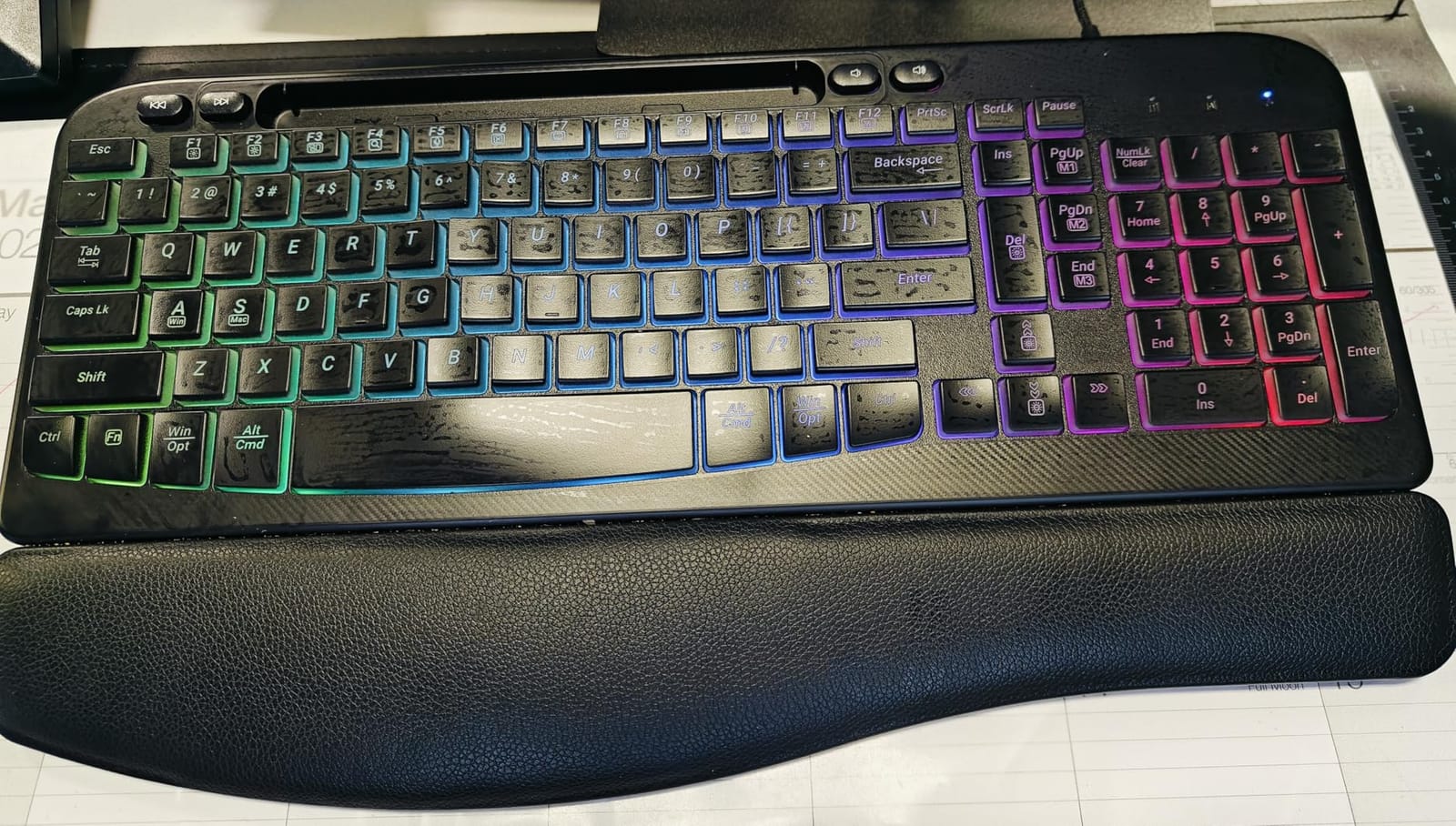 Ergonomic Keyboard, Wired Backlit Computer Keyboard with Wrist Rest, Black | Wired Keyboard, Wave Keys, Phone Holder, 7-Color Lighted Keyboard for PC, Laptop, Windows, and Mac customer photo 1