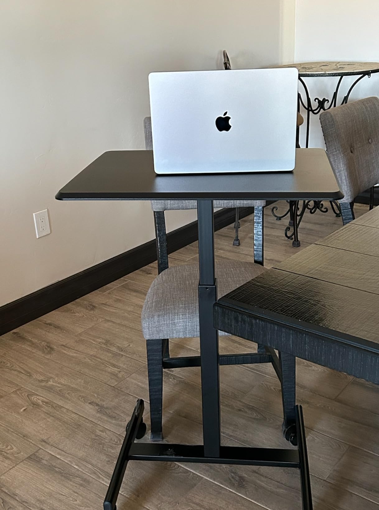 DUMOS Mobile Rolling Desk with Wheels Adjustable Height | Small Standing Desks Portable Laptop PC Table, Computer Workstation for Home Office Small Space, Modern Brown customer photo 1