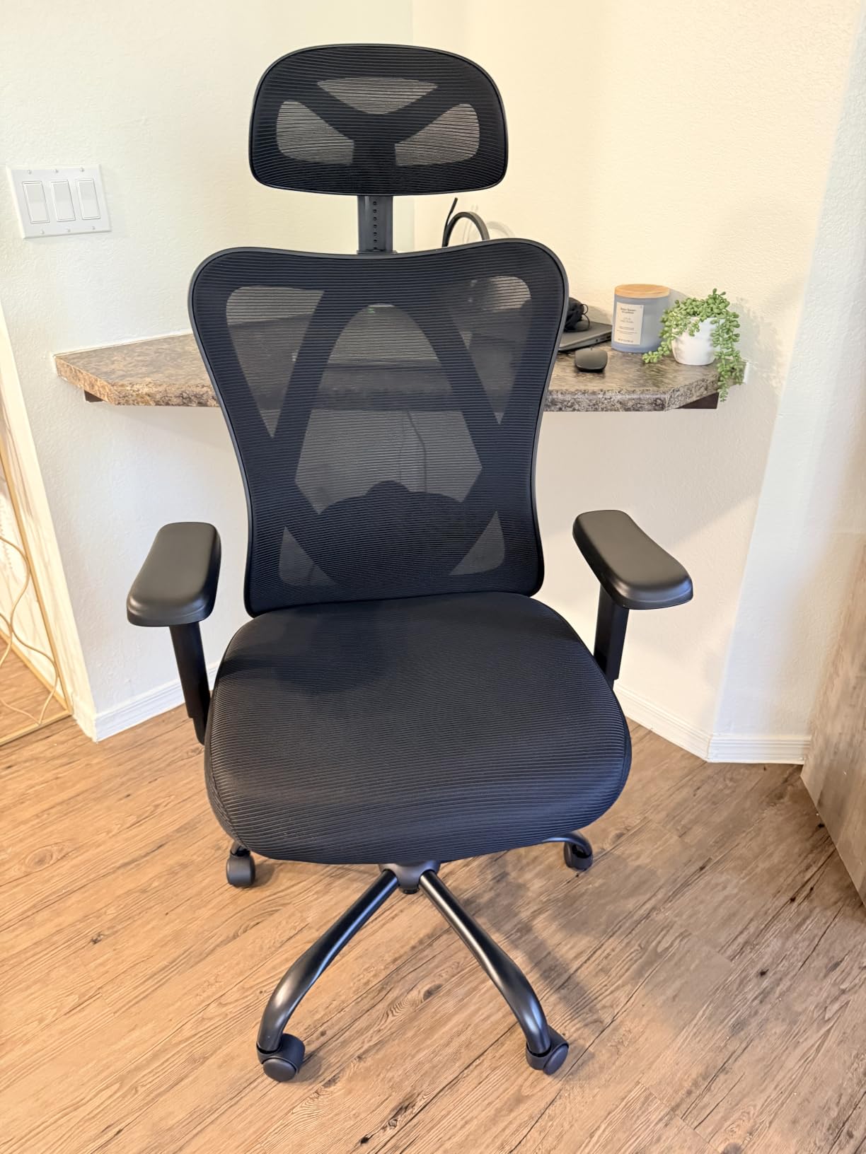 Mesh Office Chair with Headrest, Lumbar Support, 3D Arms, Wide Seat | 300 lbs, Breathable Home Desk Chair with Adjustable Backrest, Mesh High Back Computer Chair, Suitable for Work, Study, Gaming customer photo 2