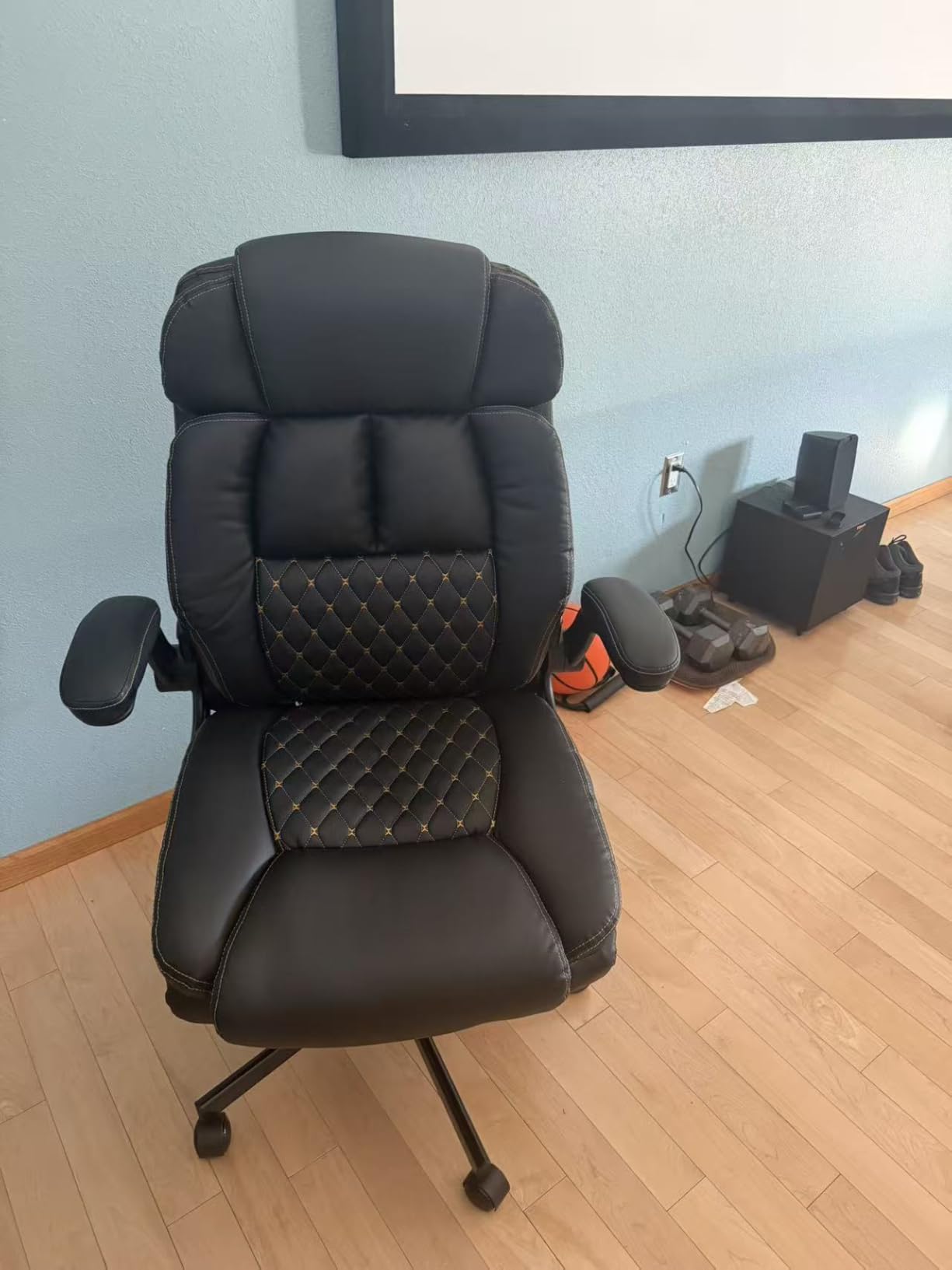 Massage Office Chair, 500LBS Ergonomic Rocking Executive Desk Chairs with 4 Points Vibration & Heat, Padded Flip-up Armrests for Big and Tall Office Chair, Swivel Computer Chair Black customer photo 2