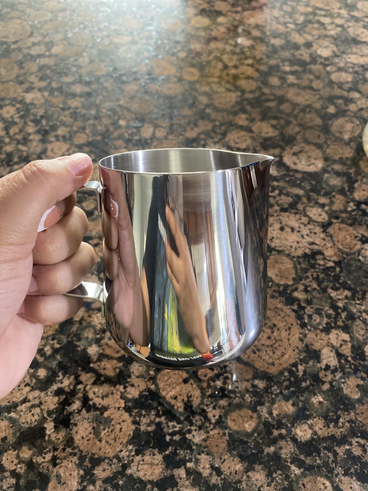 HOFASON Stainless Steel Milk Frothing Pitcher Cappuccino Pitcher Pouring Jug Espresso Cup Creamer Cup for Latte Art, 12 Ounce (350 ML) customer photo 1