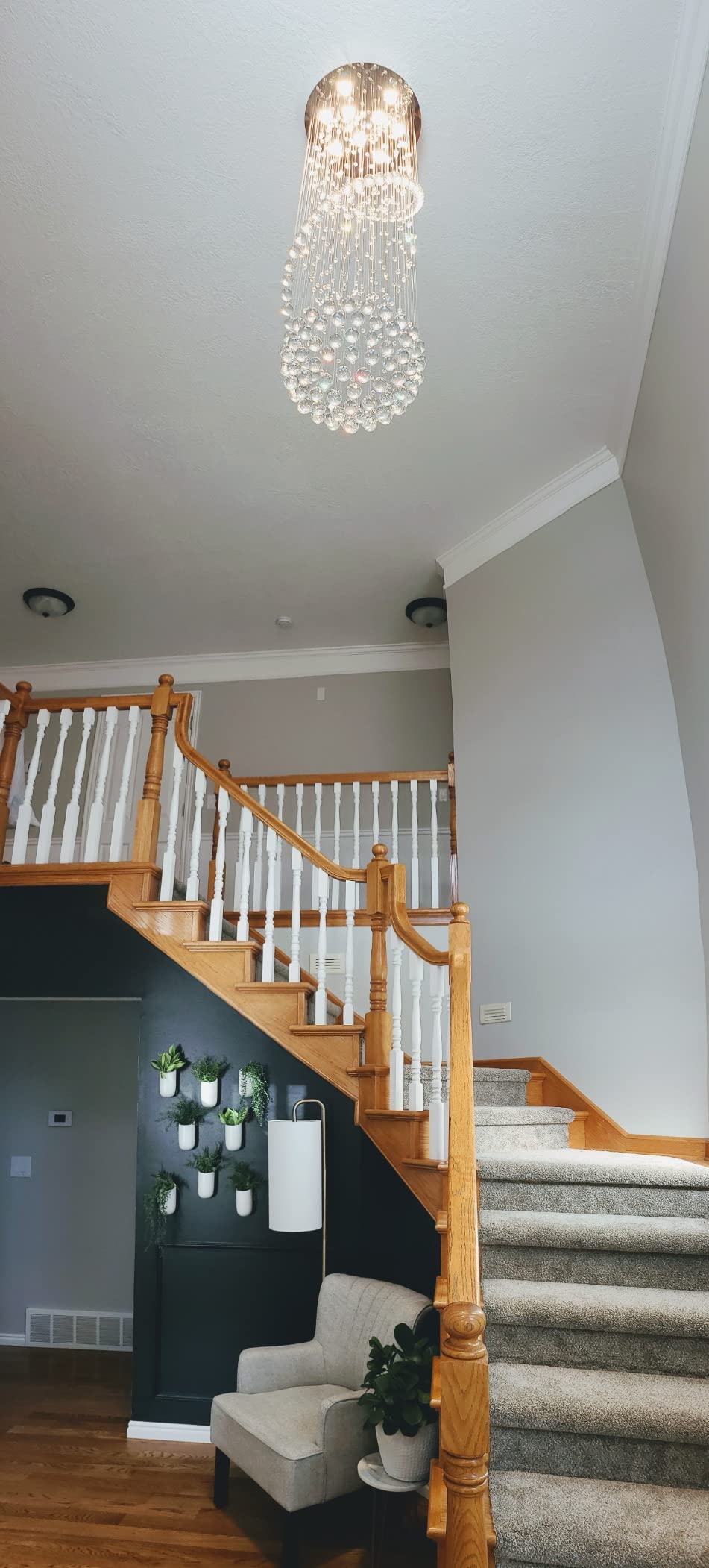 Luxury Large Foyer Chandelier, Modern 12-Lights Round Raindrop Crystal Chandeliers High Ceiling Flush Mount Light Fixtures for Hallway, Entryway, Stairs,Front Entrance D31.5 X H86.7 of CRYSTOP customer photo 1