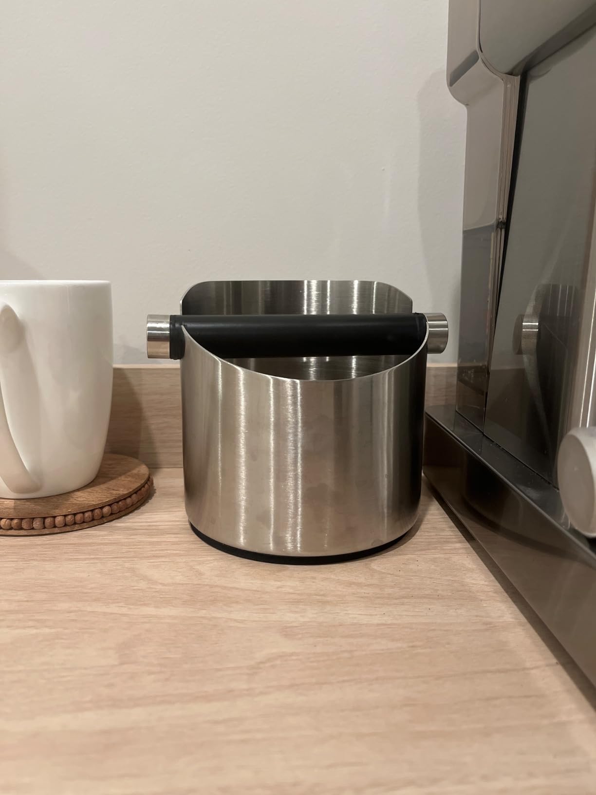 DIBTSA Espresso Knock Box, Stainless Steel Coffee Grounds Knock Box, With Removable Knock Bar and Non-Slip Rubber Base (Silver) customer photo 1