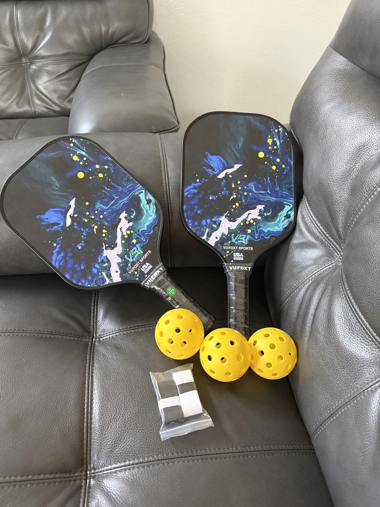 Pickleball Paddles Set of 2/4, USAPA Approved Carbon Fiber Surface Pickle Ball Set - 14mm PP Honeycomb Core of Lightweight Pickleball Rackets -Suitable for Beginners' Training and Game(Blue) customer photo 2