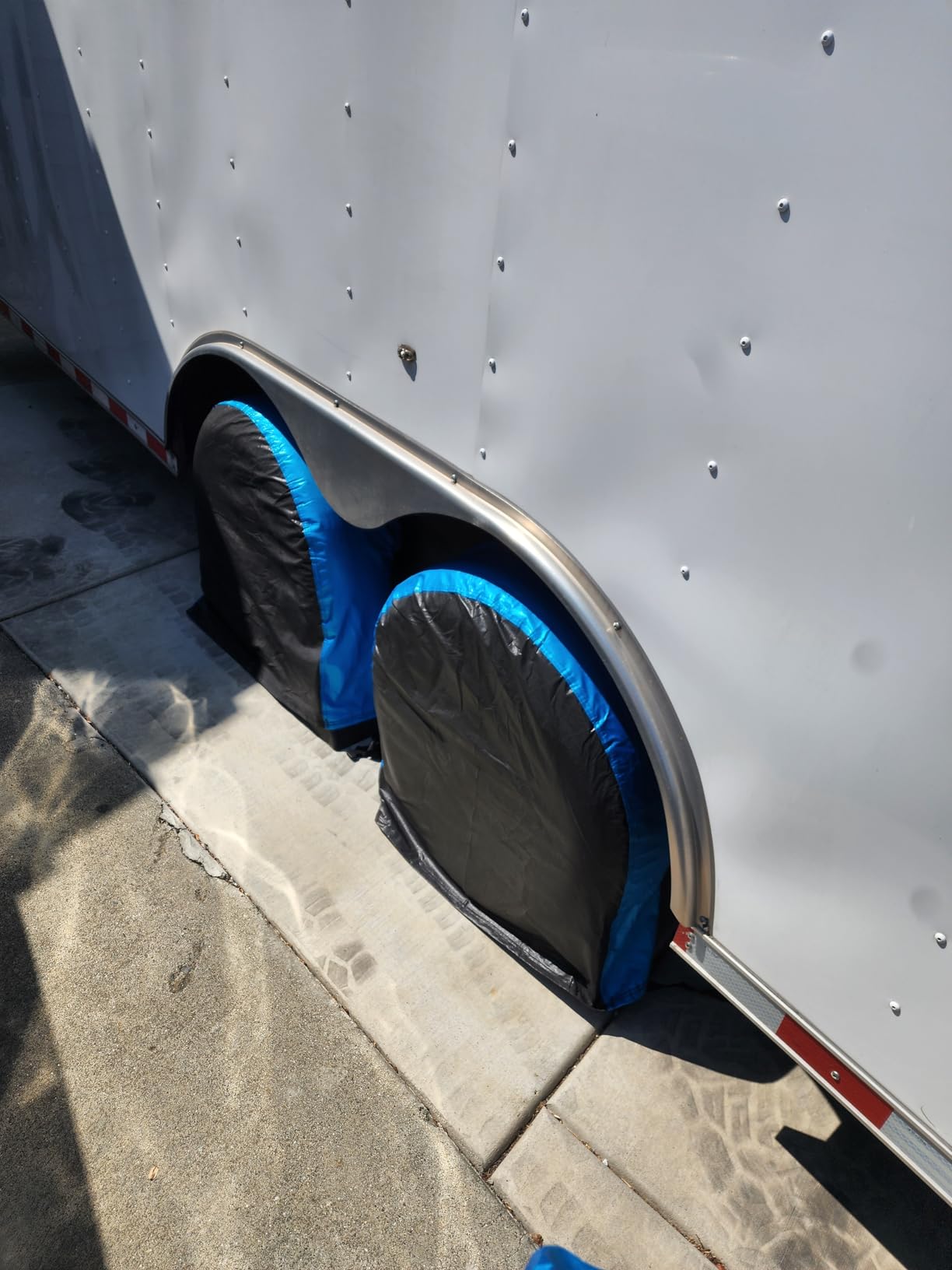 MORNYRAY Tire Covers 4 Pack,Waterproof Anti-UV Snow Sun Rain Tire Covers for RV,Truck, SUV, Trailer, Camper. customer photo 1