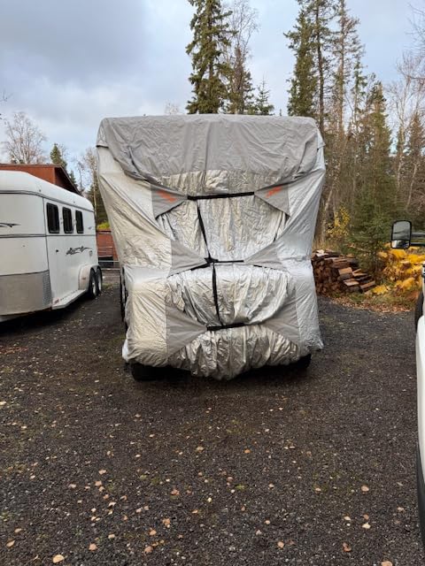 FRUNO Oxford Fabric Travel Trailer Cover RV Cover 24'-27' Waterproof Rip-Resistant Anti-UV Camper Cover for Winter Snow with Jack Cover 4 Tire Covers and Gutter Covers customer photo 1