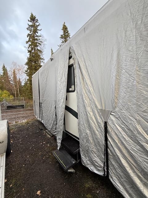 FRUNO Oxford Fabric Travel Trailer Cover RV Cover 24'-27' Waterproof Rip-Resistant Anti-UV Camper Cover for Winter Snow with Jack Cover 4 Tire Covers and Gutter Covers customer photo 2