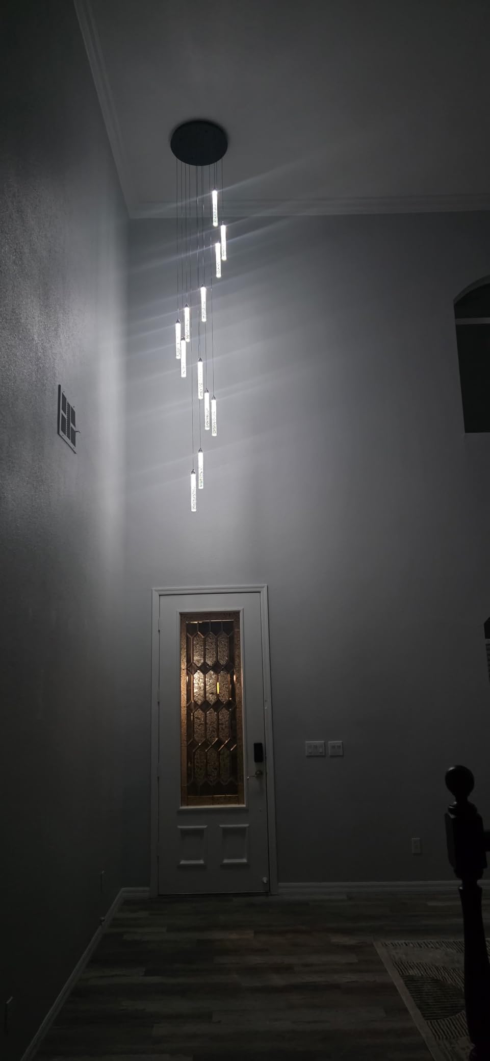 156in Long Light 20-Lights Chandeliers for Entryway LED Dimmable Chandeliers Lighting Fixture Modern Flat Sloped High Ceiling Pendant Lights Crystal Drop Light for Living Room Foyer Hallway Staircase customer photo 1