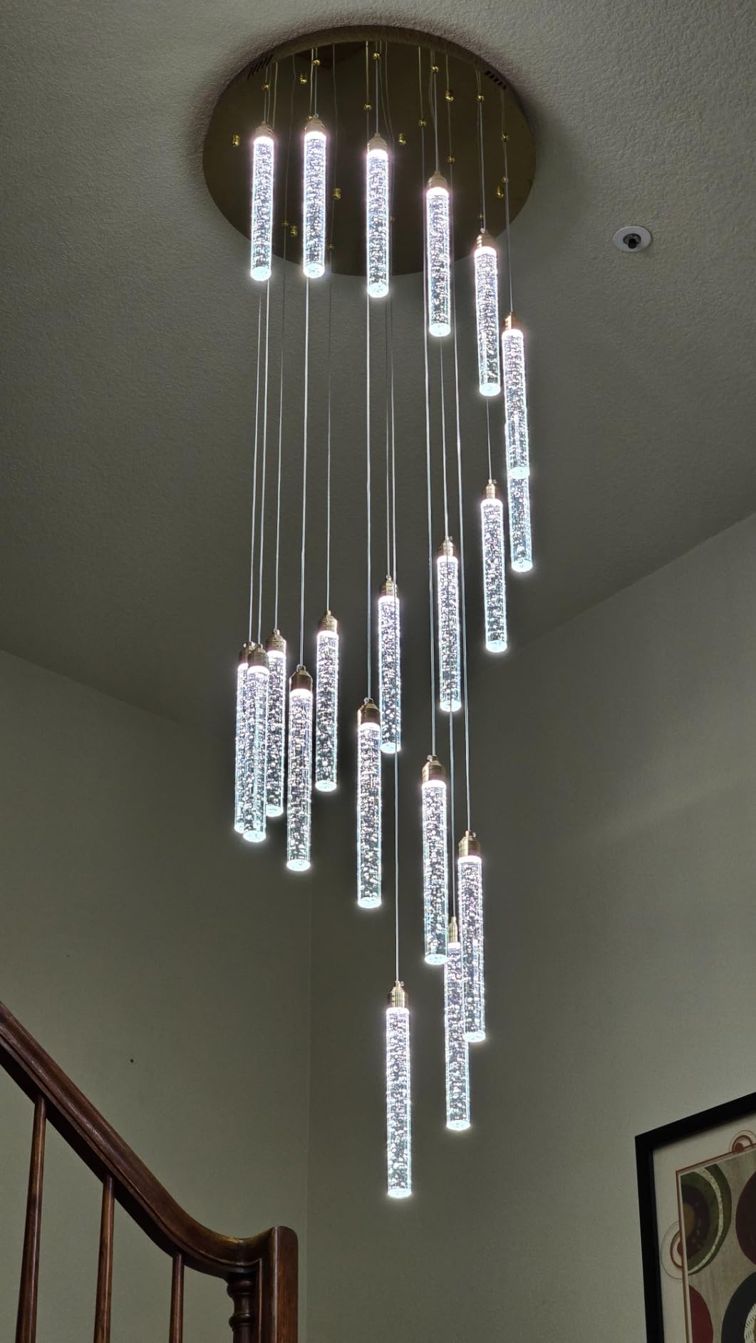 156in Long Light 20-Lights Chandeliers for Entryway LED Dimmable Chandeliers Lighting Fixture Modern Flat Sloped High Ceiling Pendant Lights Crystal Drop Light for Living Room Foyer Hallway Staircase customer photo 2