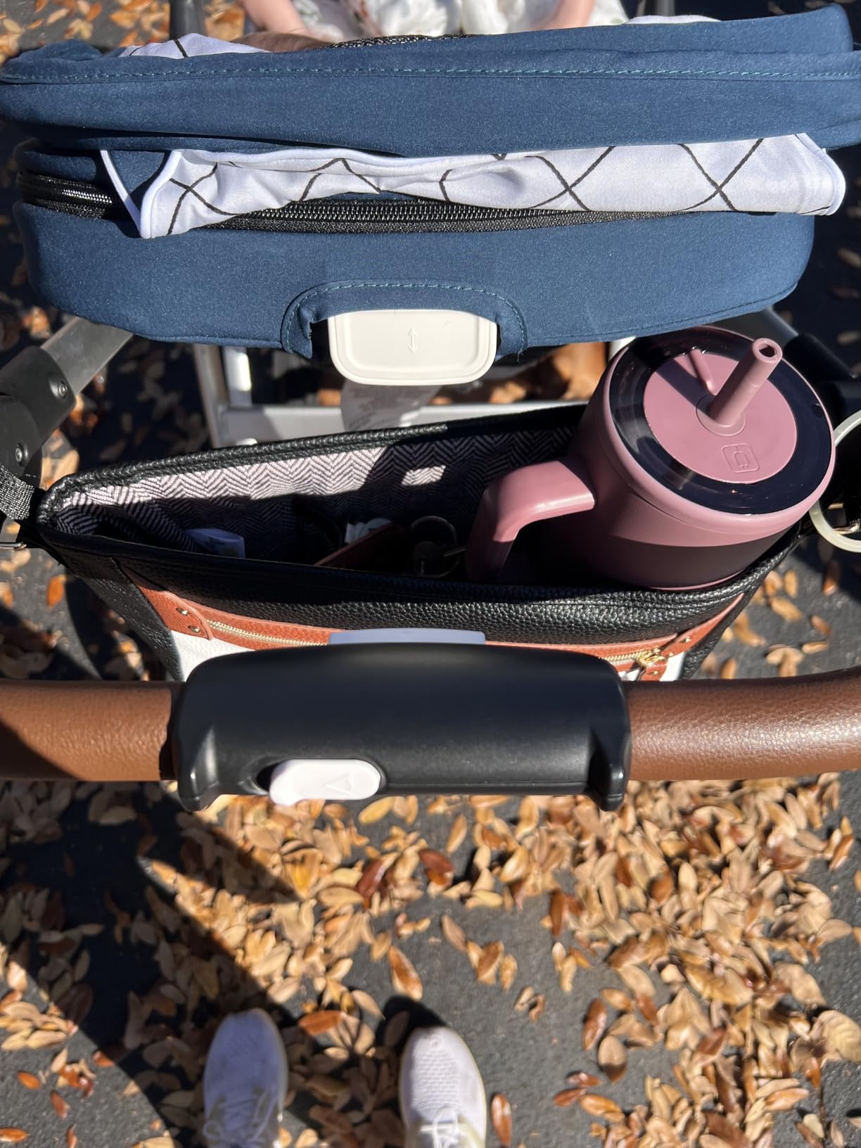 Itzy Ritzy Adjustable Stroller Caddy & Organizer Bag, Easy Attach (Cognac) customer photo 2