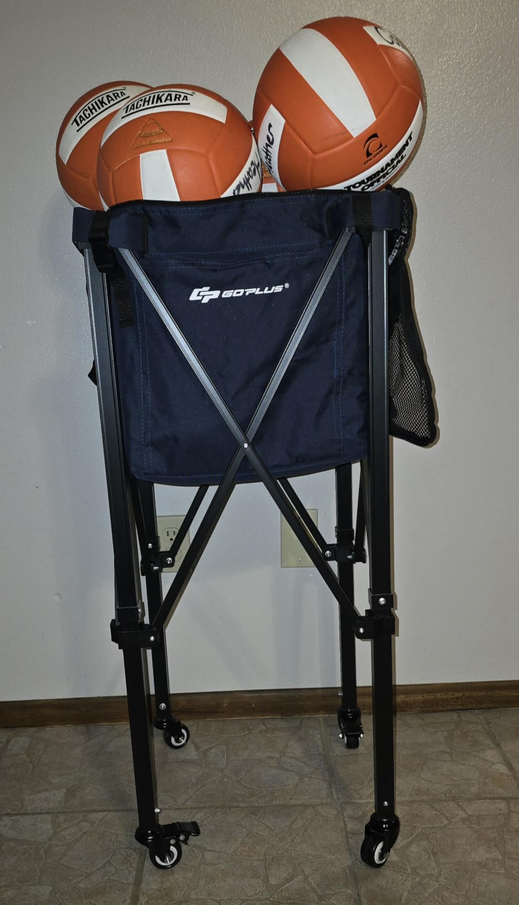 Goplus Foldable Tennis Ball Hoppers, Lightweight Aluminum Tennis Ball Basket with Wheels, Removable Bag, Side Pockets, Carry Bag, Portable Sports Teaching Cart Holds 150 Tennis Balls (Red) customer photo 2