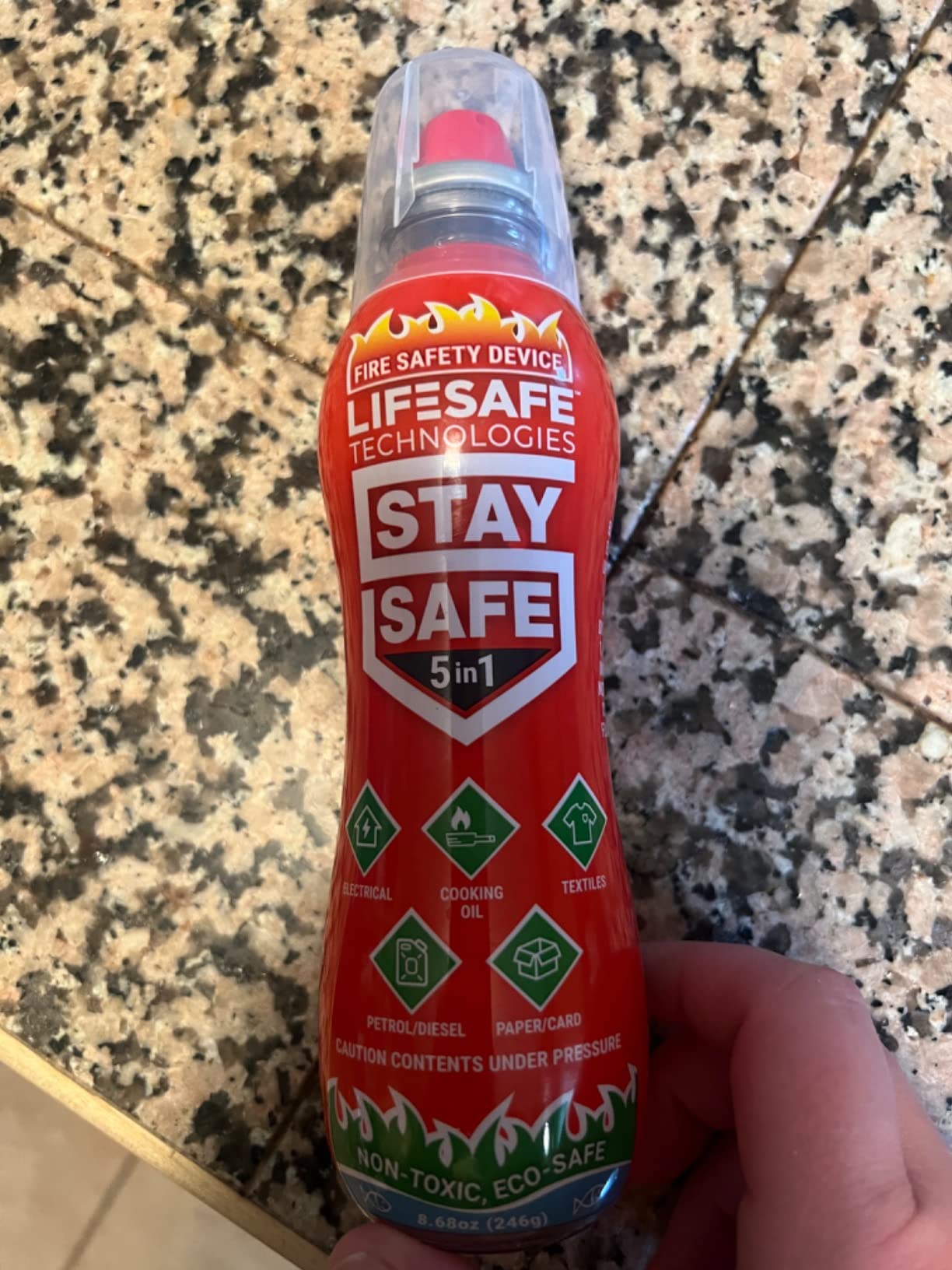 LifeSafe Technologies StaySafe All-in-1 Portable Fire Extinguisher, Compact Fire Spray Easy to use on 10 Types of Fires, Non-Toxic & Eco-Friendly customer photo 1