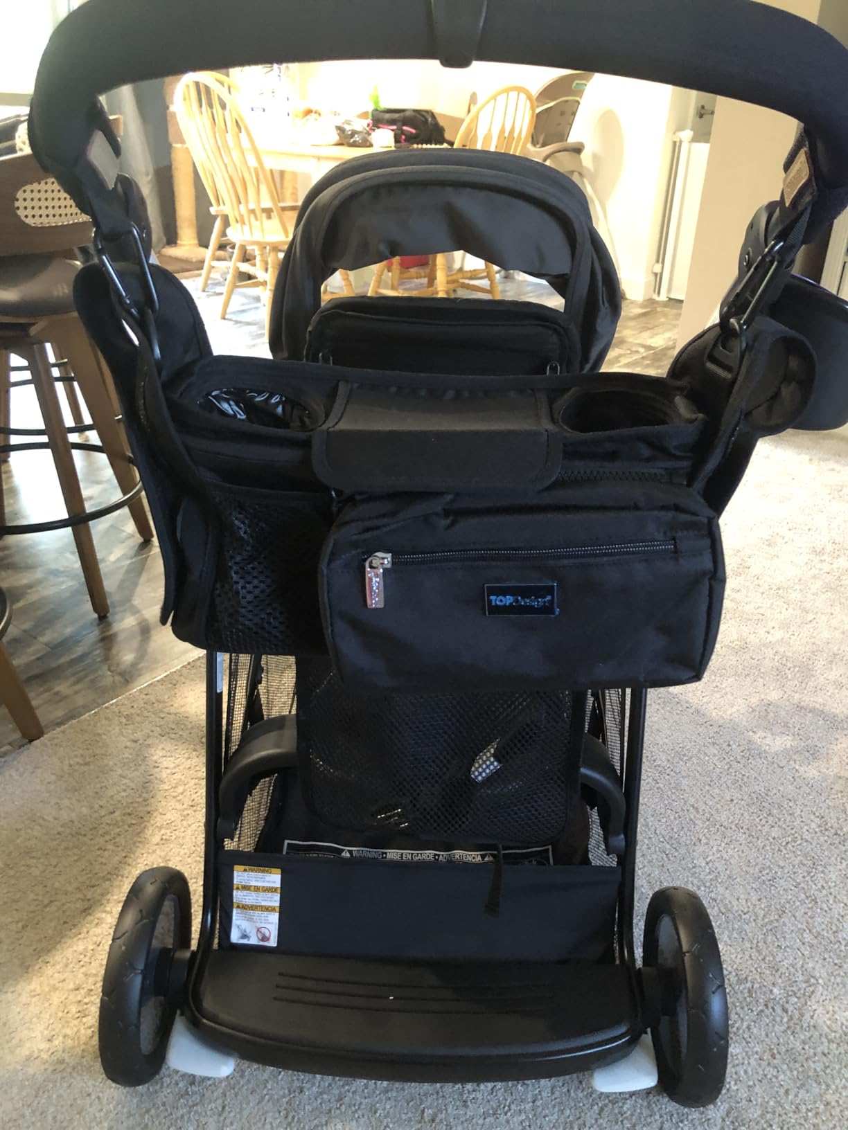 TOPDesign Universal Baby Stroller Organizer, Stroller Caddy with Detachable Mesh Bag & Heightened Insulated Cup Holders & Non-Slip Secure Hooks Accessories, Fits Most Strollers (Black) customer photo 2